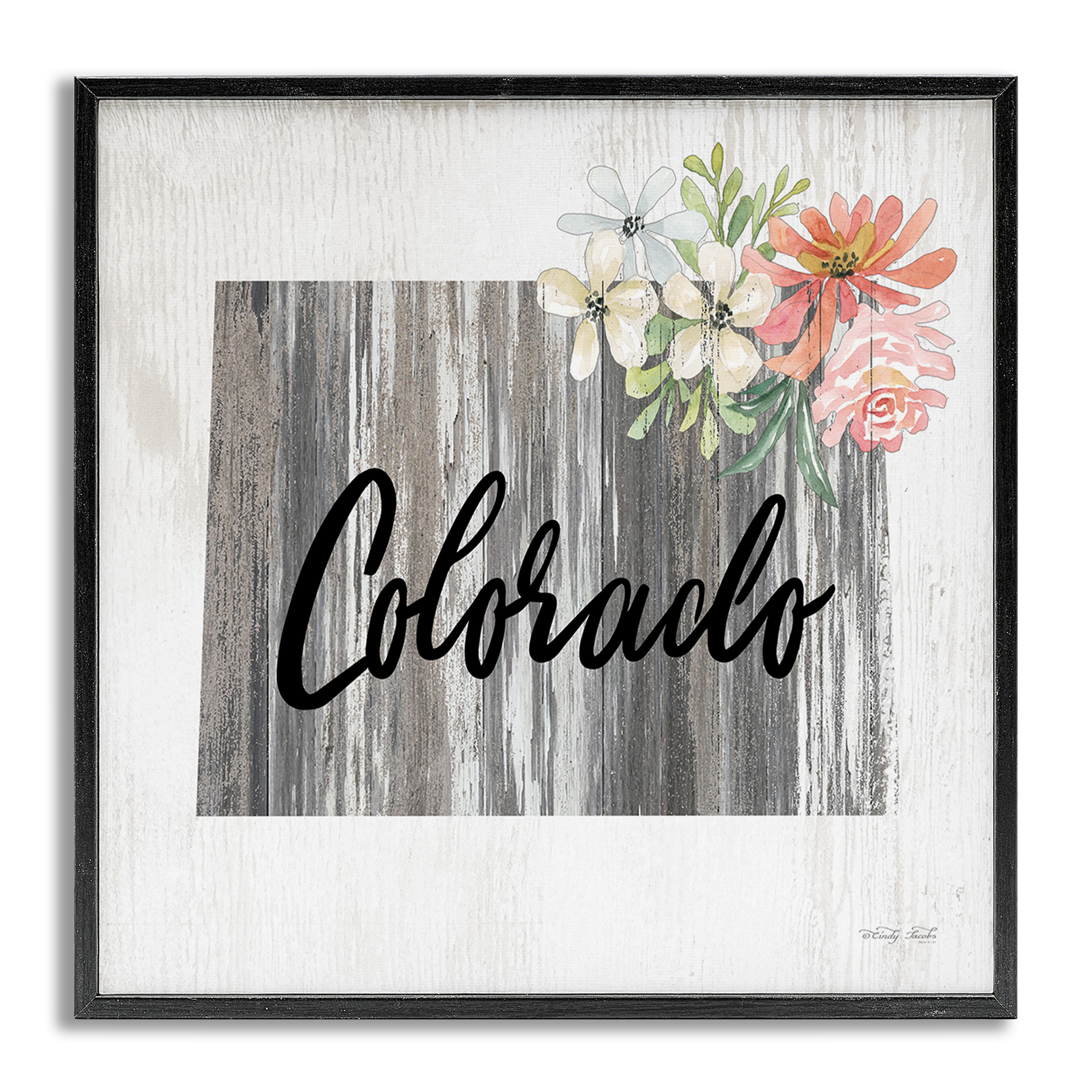 Stupell Industries Shabby Chic Colorado Botanical & Floral Painting Gray Framed Art Print Wall Art, 17 x 17