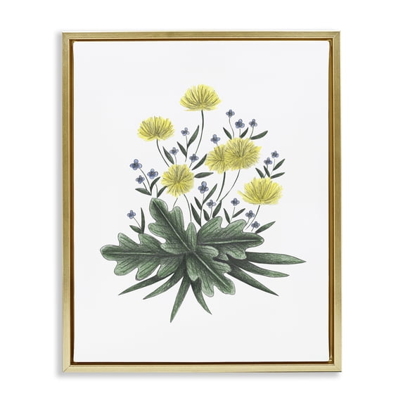 Stupell Industries Shabby Chic Dandelion Flower Illustration Gold Floating Frame Canvas Art, 17 x 21, by Cecilia Battaini