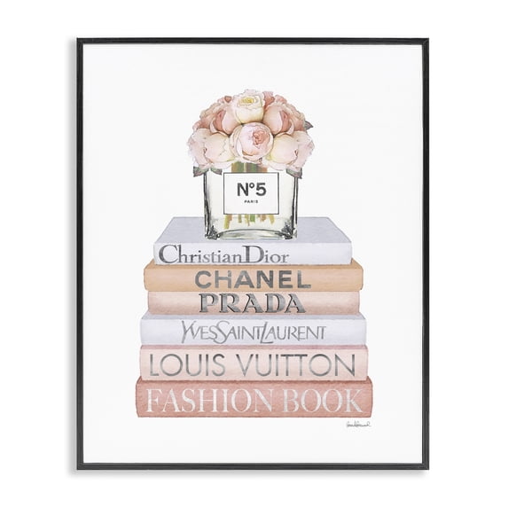 Stupell Industries Shabby Chic Delicate Pink Roses on Books Black Framed Giclee Art, 16 x 20, by Amanda Greenwood