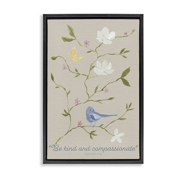 Stupell Industries Shabby Chic Floral Be Kind & Compassionate Black Floating Frame Canvas Art, 17 x 25, by Lucille Price
