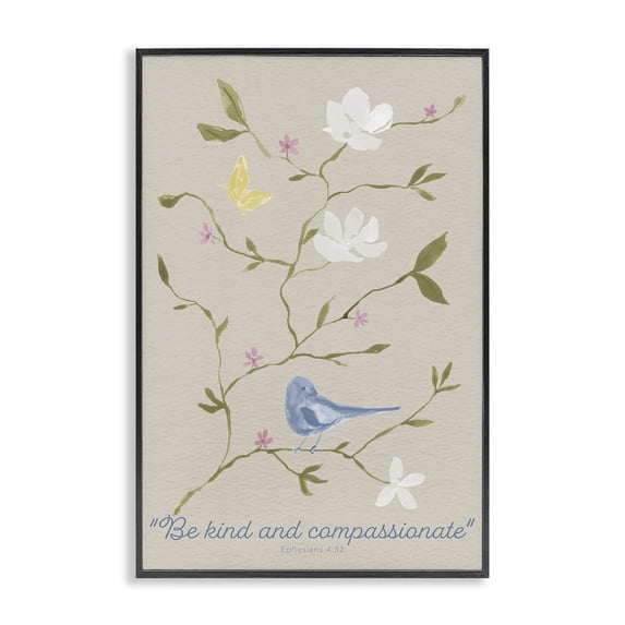 Stupell Industries Shabby Chic Floral Be Kind & Compassionate Black Framed Giclee Art, 12 x 18, by Lucille Price
