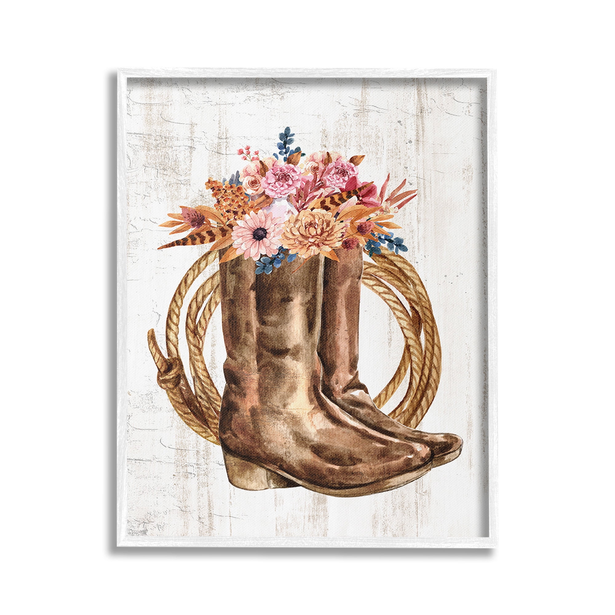 Stupell Industries Shabby Chic Floral Boots Botanical & Floral Painting White Framed Art Print Wall Art, 24 x 30