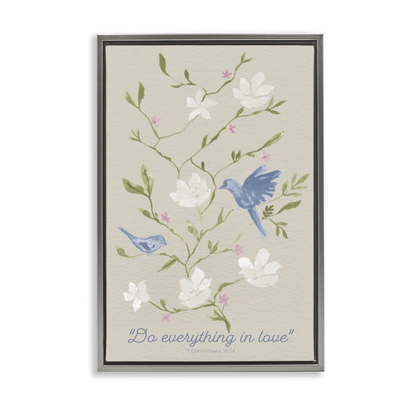 Stupell Industries Shabby Chic Floral Do Everything In Love Gray Floating Frame Canvas Art, 17 x 25, by Lucille Price
