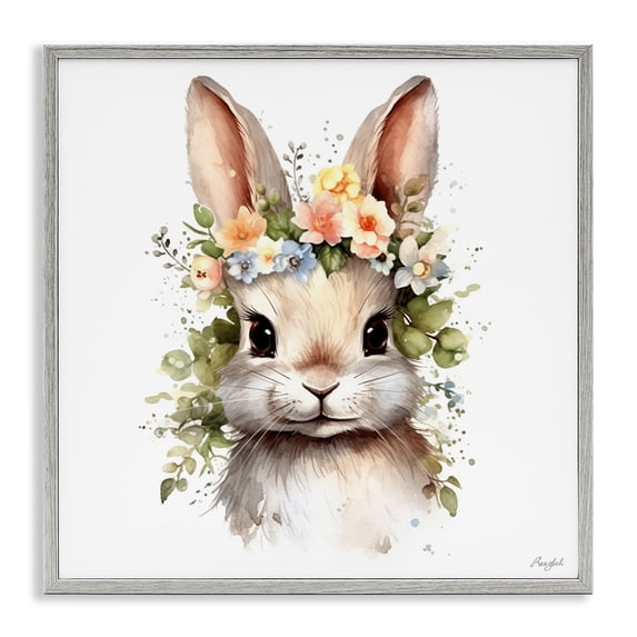 Stupell Industries Shabby Chic Flower Garland Bunny Gray Framed Giclee Art, 24 x 24, by Roozbeh
