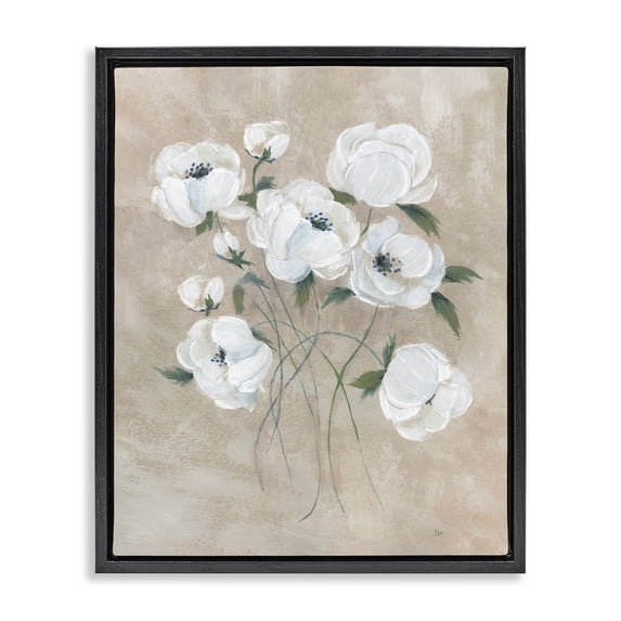 Stupell Industries Shabby Chic Flowers on Neutral Beige Black Floating Frame Canvas Art, 25 x 31, by Nan