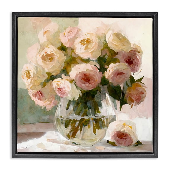 Stupell Industries Shabby Chic Full Rose Blossoms Black Floating Frame Canvas Art, 18 x 18, by Gina Kelly