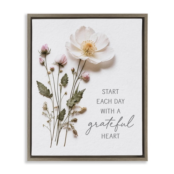 Stupell Industries Shabby Chic Grateful Heart Pressed Flowers Brown Floating Frame Canvas Art, 17 x 21, by Lettered and Lined