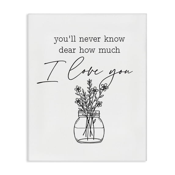 Stupell Industries Shabby Chic I Love You Simple Daisy Botanical Outline Bouquet Canvas Art, 16 x 20, by Lettered and Lined