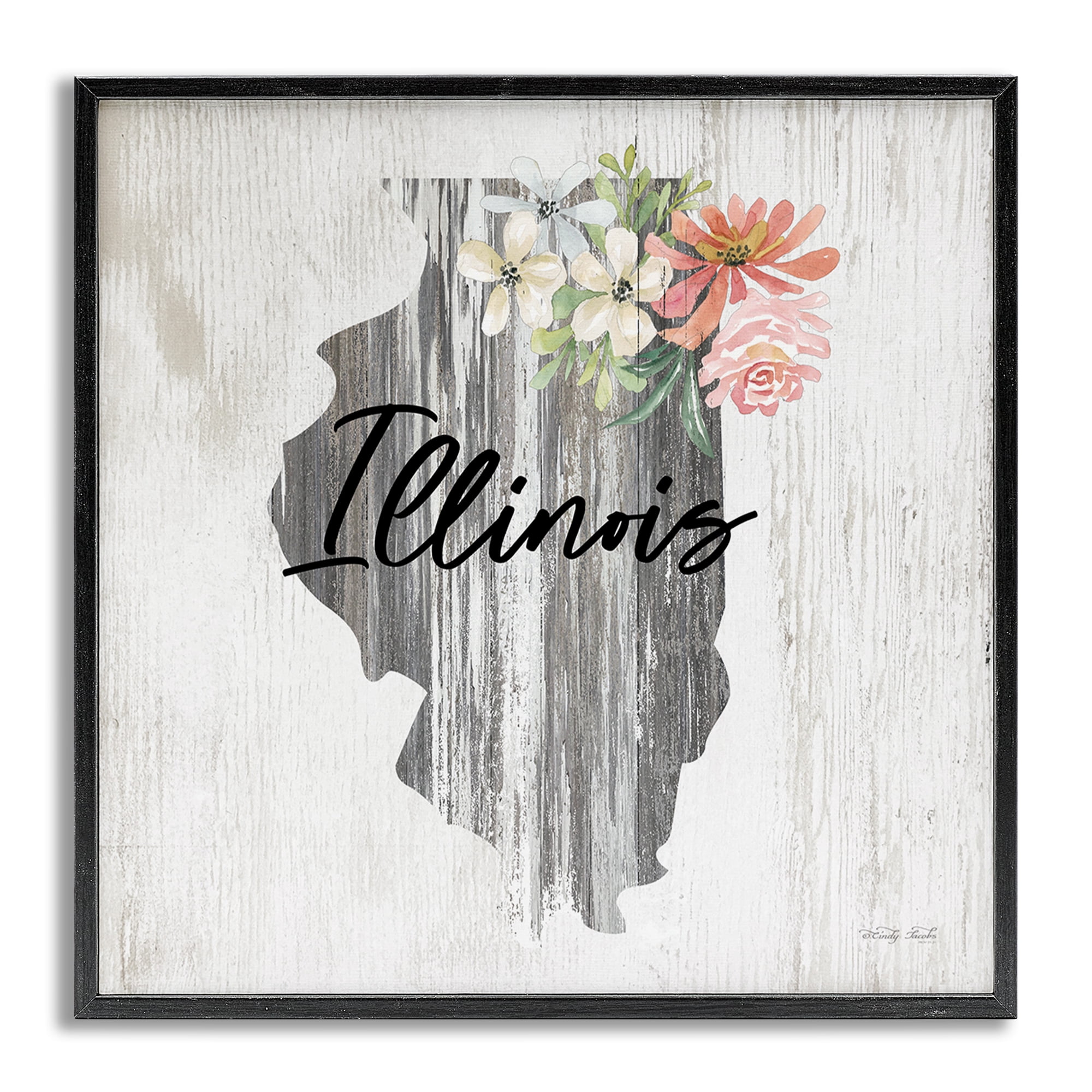 Stupell Industries Shabby Chic Illinois Botanical & Floral Painting Gray Framed Art Print Wall Art, 24 x 24
