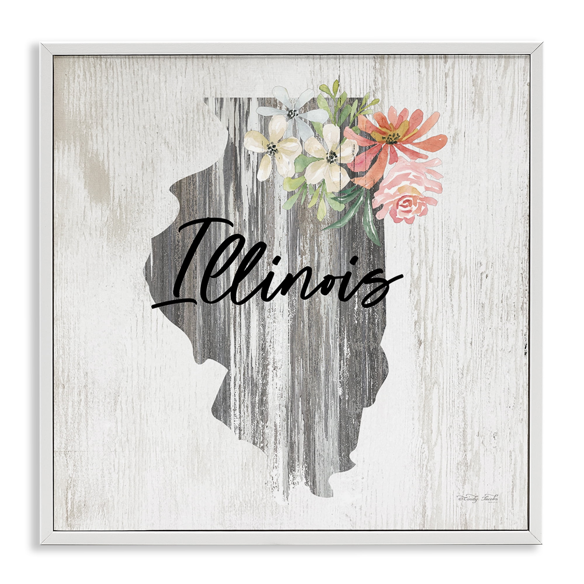 Stupell Industries Shabby Chic Illinois Botanical & Floral Painting White Framed Art Print Wall Art, 12 x 12