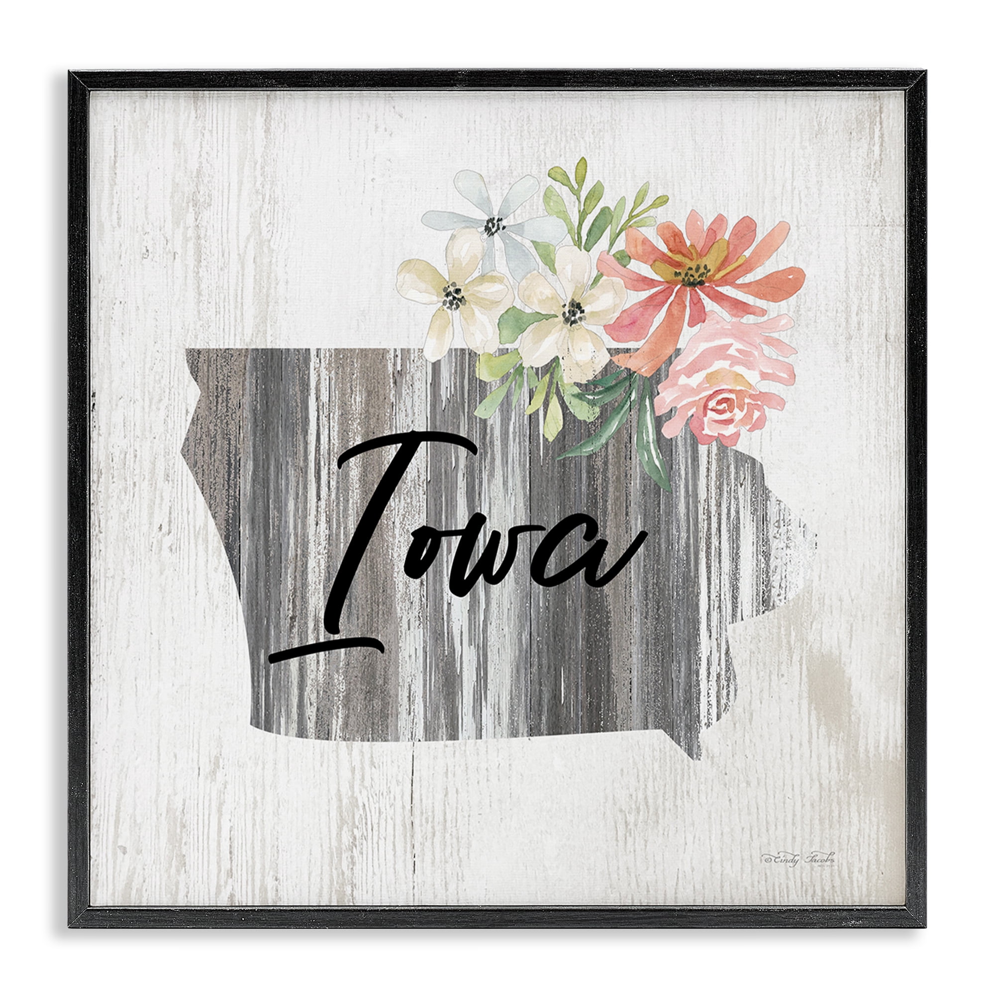 Stupell Industries Shabby Chic Iowa Botanical & Floral Painting Black Framed Art Print Wall Art, 12 x 12