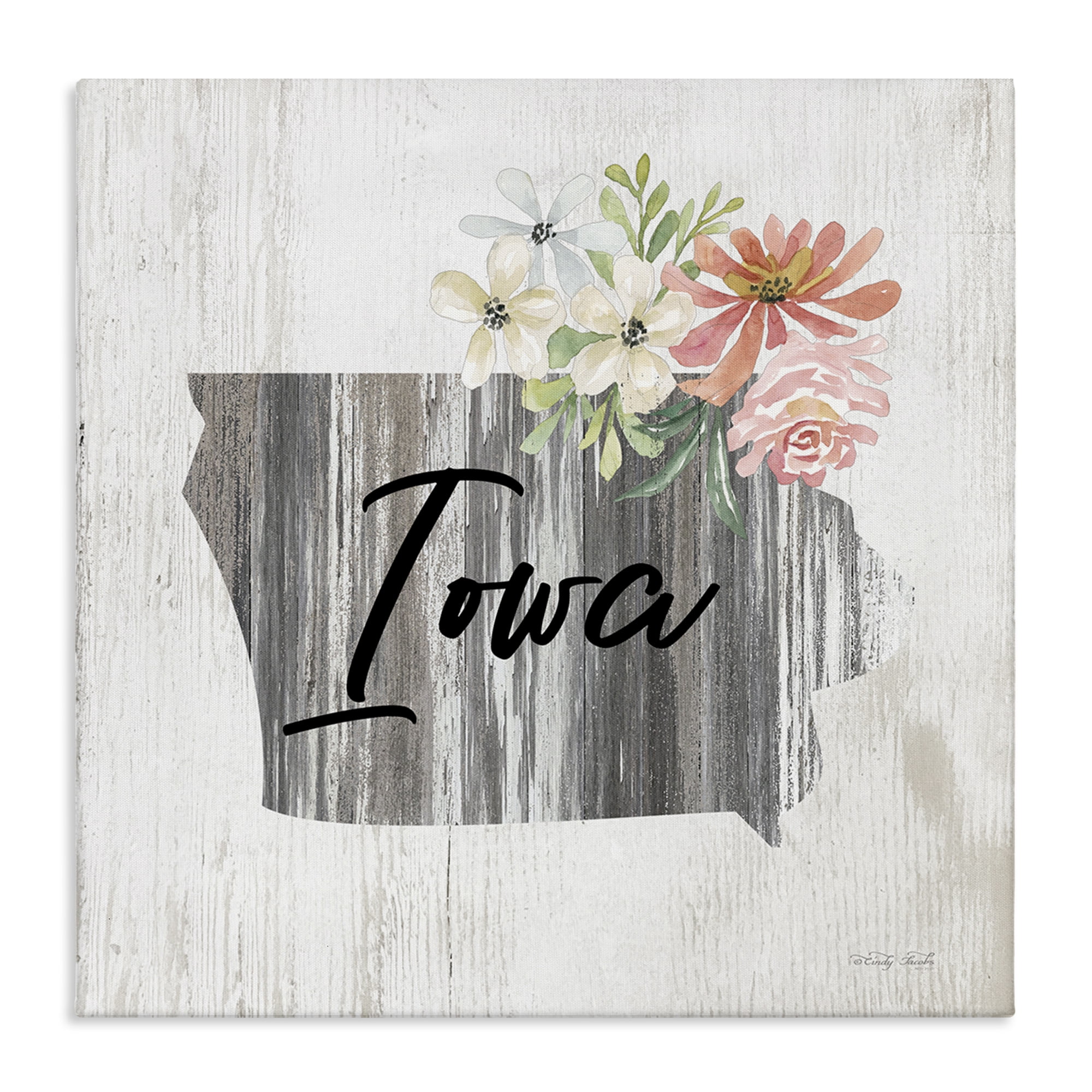 Stupell Industries Shabby Chic Iowa Botanical & Floral Painting Gallery Wrapped Canvas Art Print Wall Art, 24 x 24