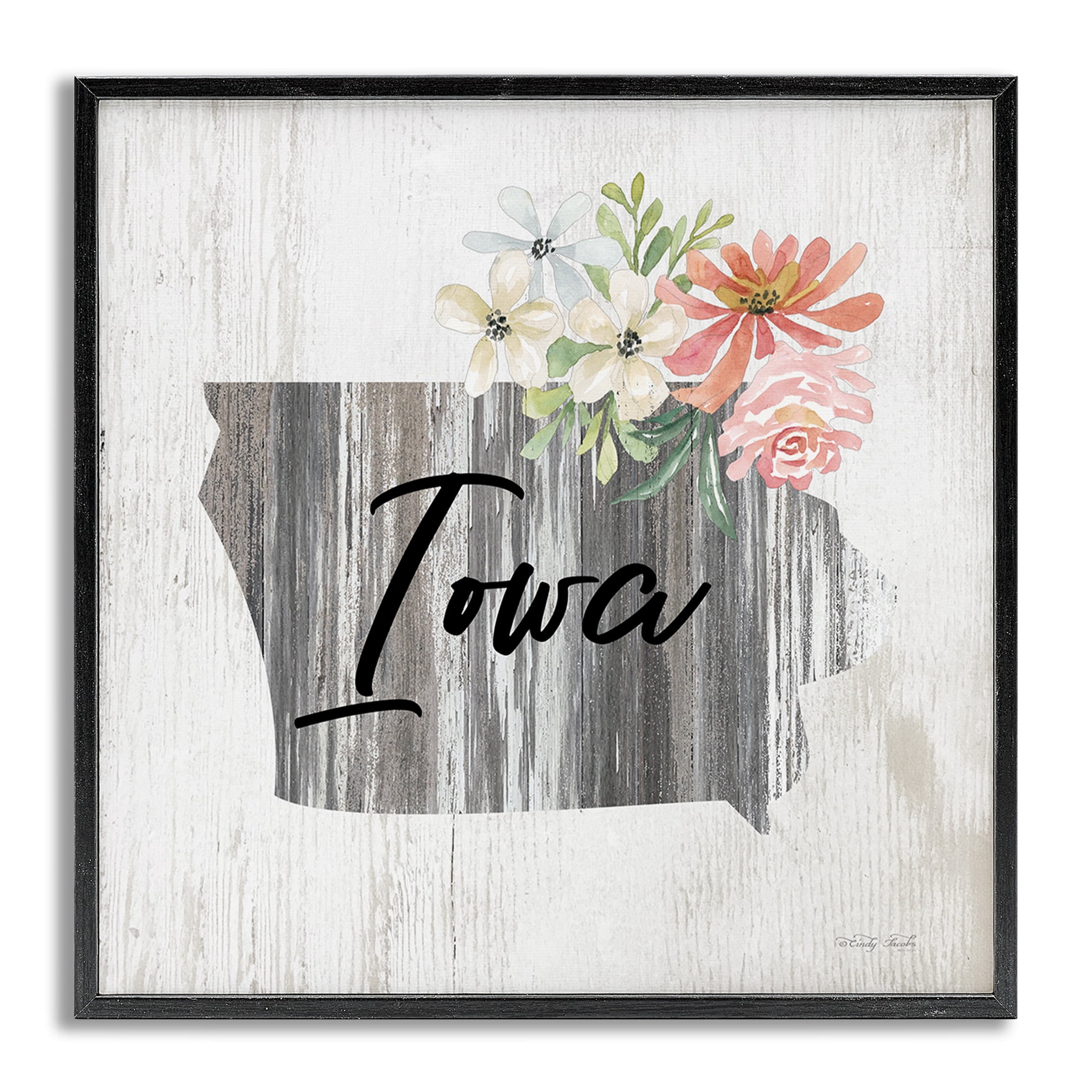 Stupell Industries Shabby Chic Iowa Botanical & Floral Painting Gray Framed Art Print Wall Art, 24 x 24
