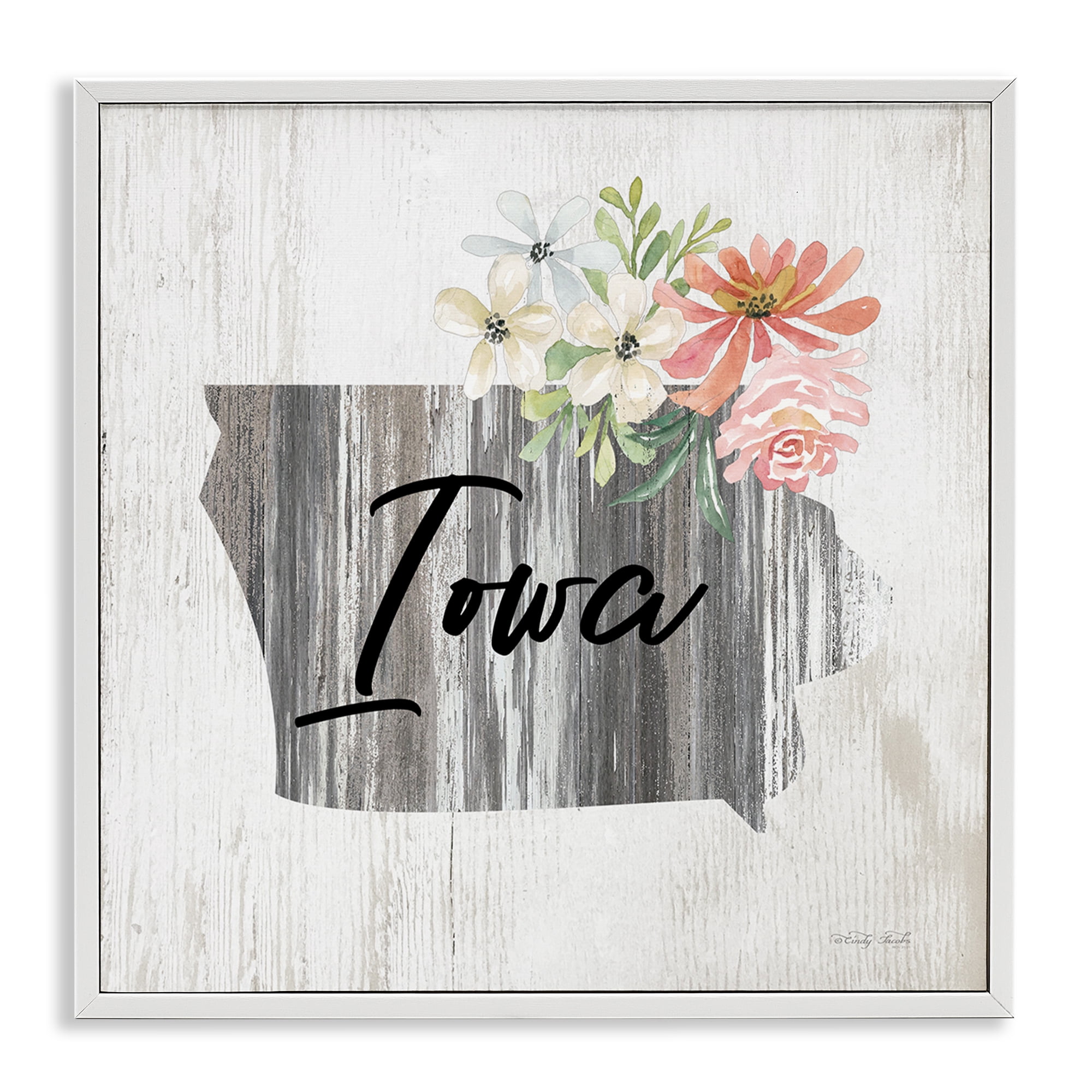 Stupell Industries Shabby Chic Iowa Botanical & Floral Painting White Framed Art Print Wall Art, 24 x 24