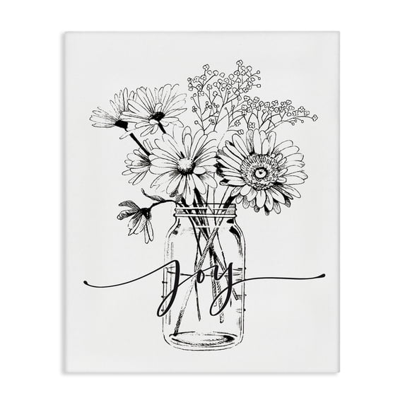 Stupell Industries Shabby Chic Joy Text Daisies Bouquet Detailed Line Design Canvas Art, 16 x 20, by Lettered and Lined