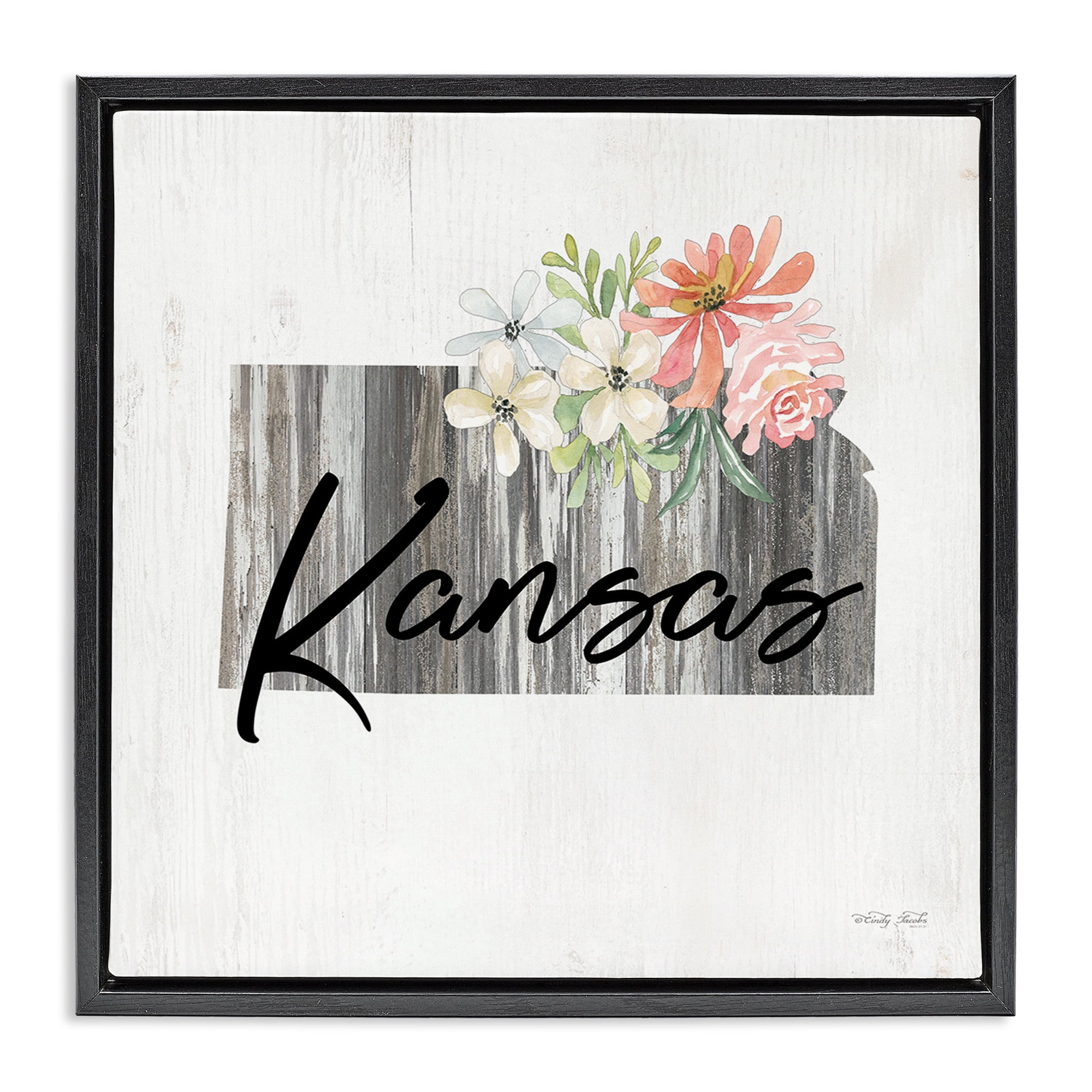 Stupell Industries Shabby Chic Kansas Botanical & Floral Painting Black Floater Framed Canvas Art Print Wall Art, 25 x 25