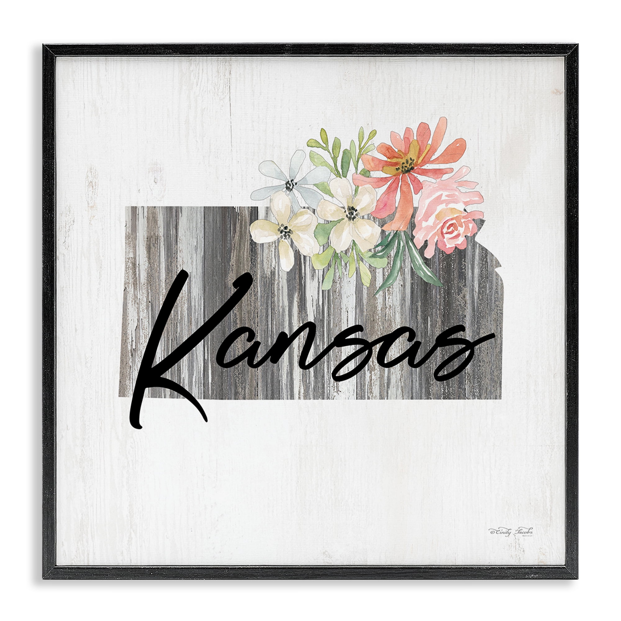 Stupell Industries Shabby Chic Kansas Botanical & Floral Painting Black Framed Art Print Wall Art, 17 x 17