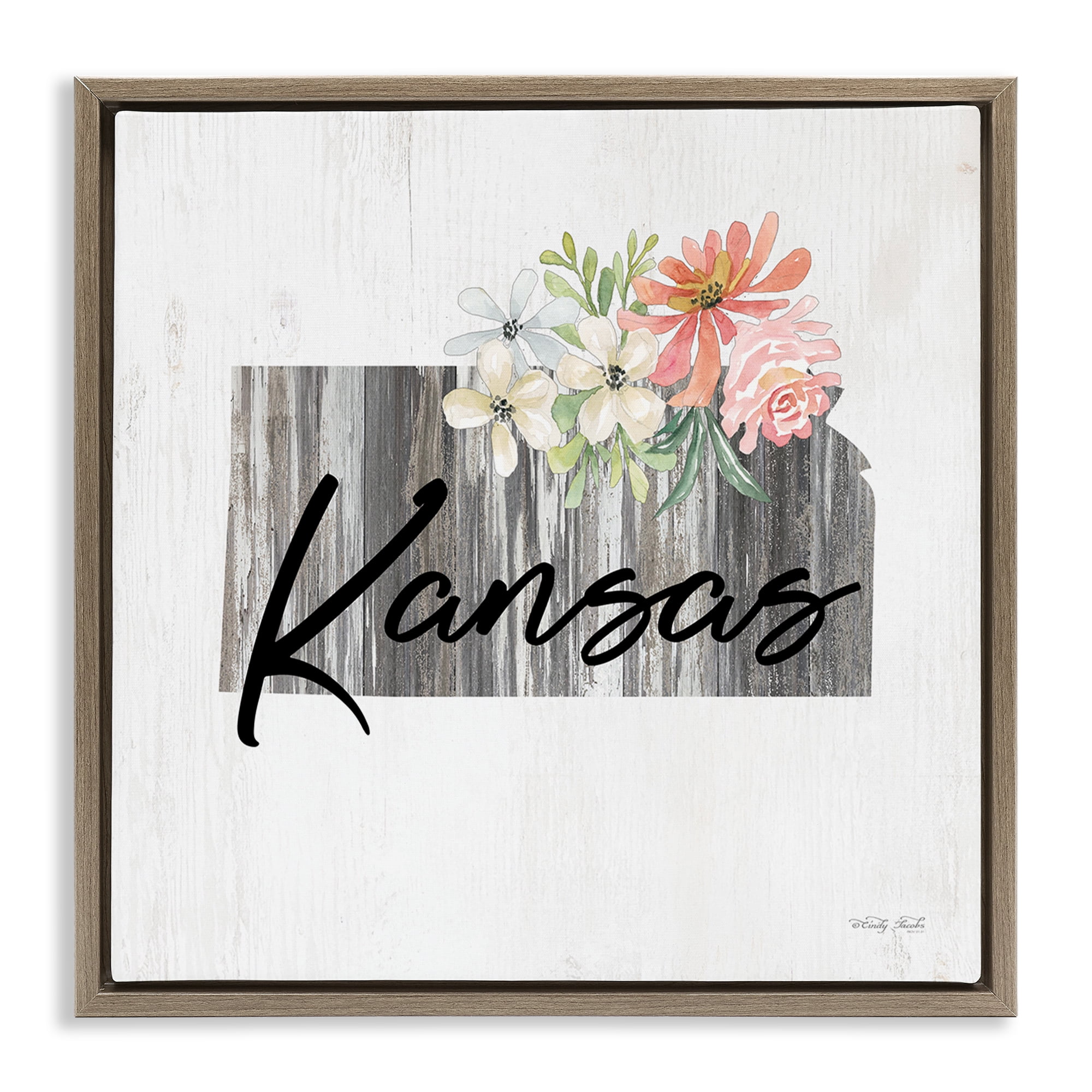 Stupell Industries Shabby Chic Kansas Botanical & Floral Painting Brown Floater Framed Canvas Art Print Wall Art, 18 x 18