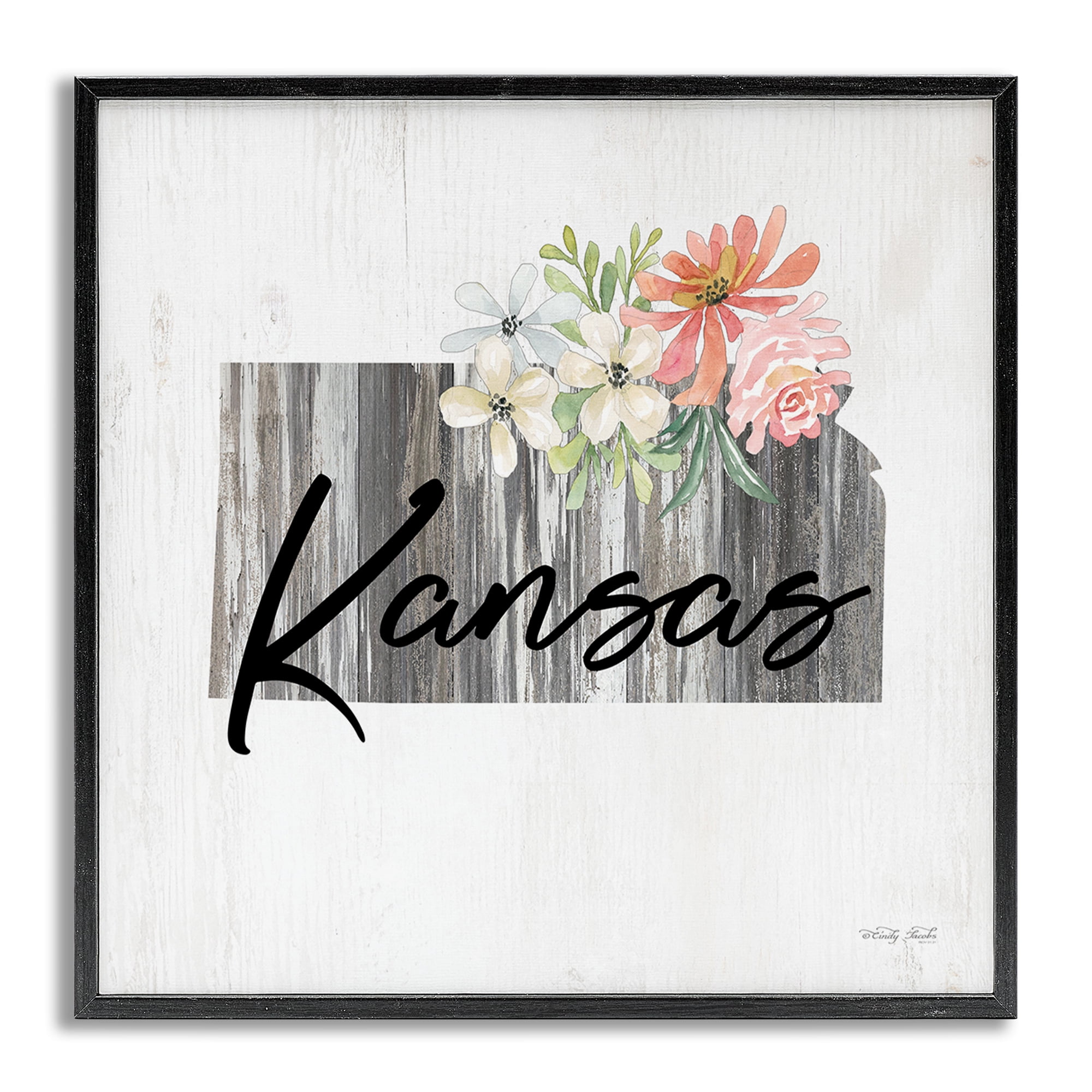 Stupell Industries Shabby Chic Kansas Botanical & Floral Painting Gray Framed Art Print Wall Art, 17 x 17