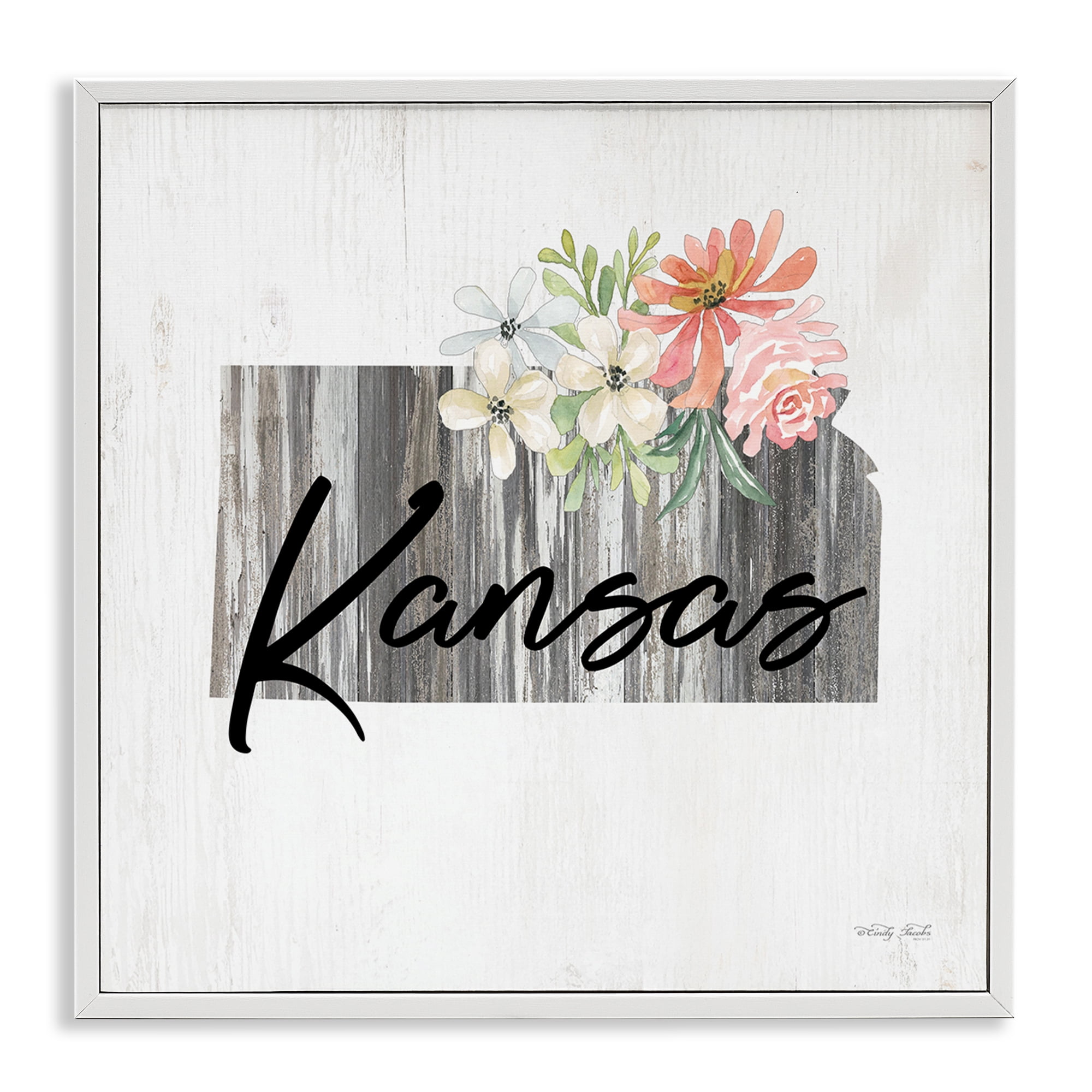 Stupell Industries Shabby Chic Kansas Botanical & Floral Painting White Framed Art Print Wall Art, 17 x 17