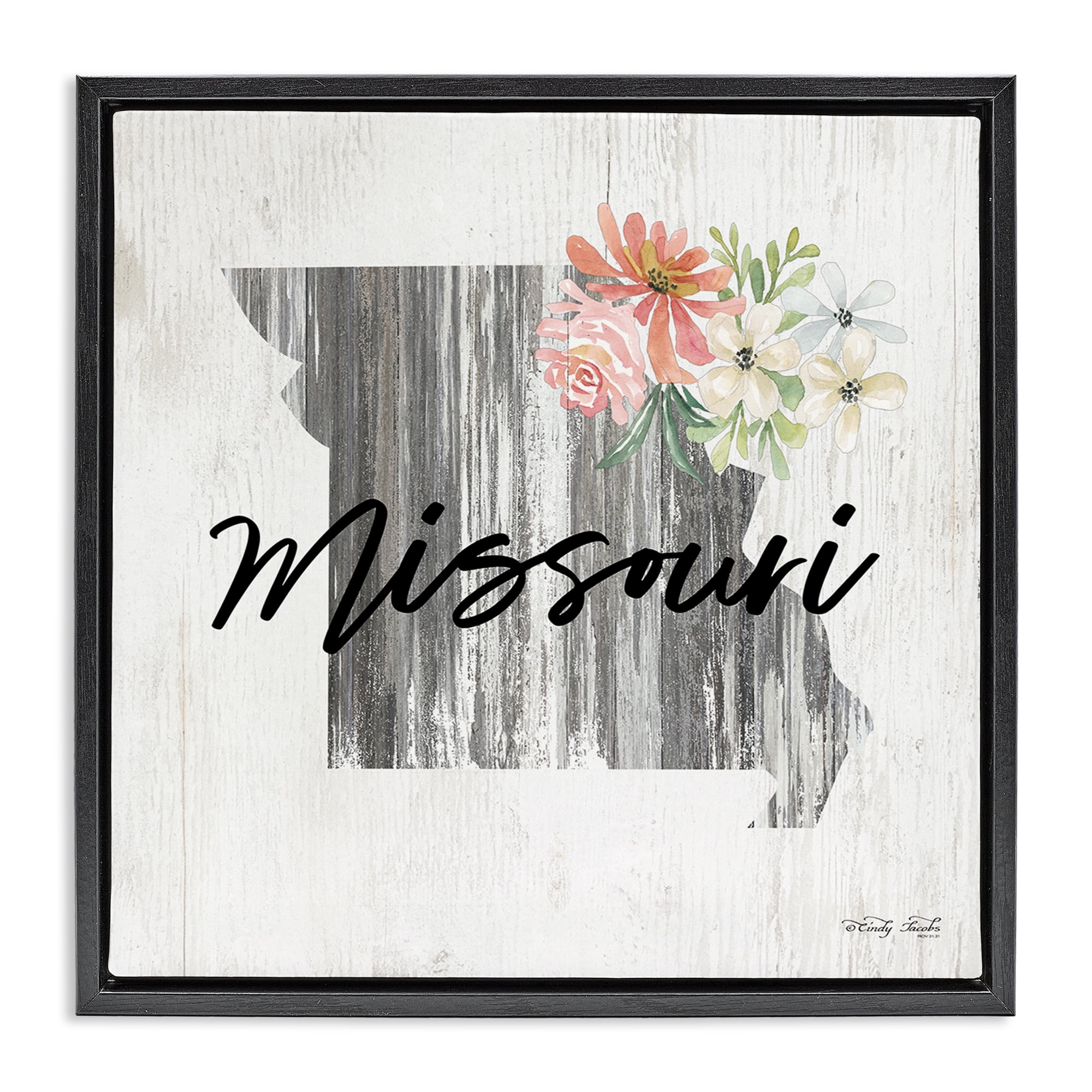 Stupell Industries Shabby Chic Missouri Botanical & Floral Painting Black Floater Framed Canvas Art Print Wall Art, 25 x 25