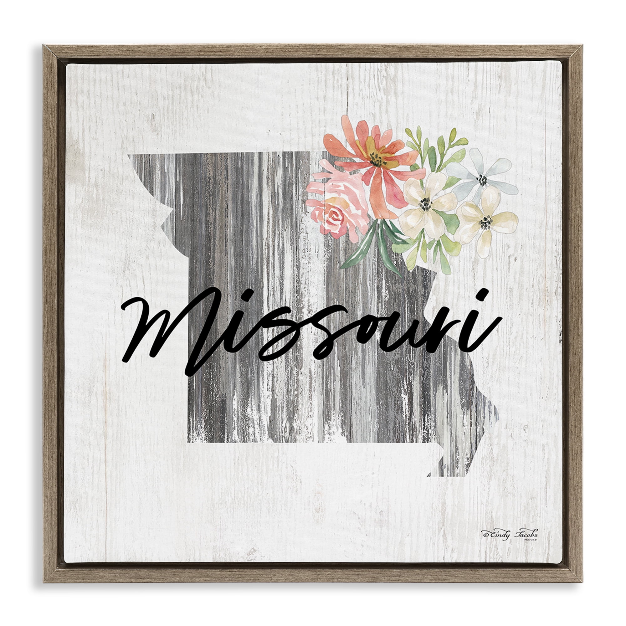 Stupell Industries Shabby Chic Missouri Botanical & Floral Painting Brown Floater Framed Canvas Art Print Wall Art, 18 x 18