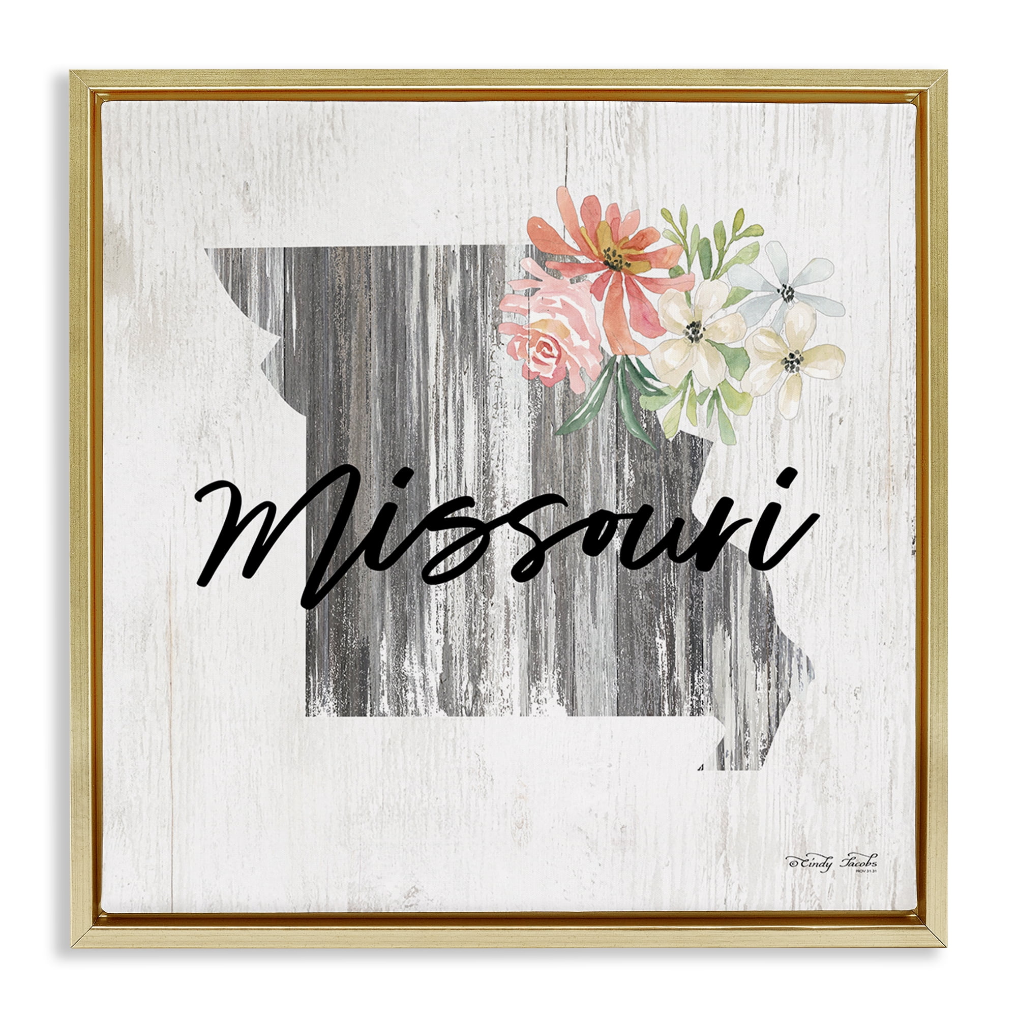 Stupell Industries Shabby Chic Missouri Botanical & Floral Painting Gold Floater Framed Canvas Art Print Wall Art, 18 x 18