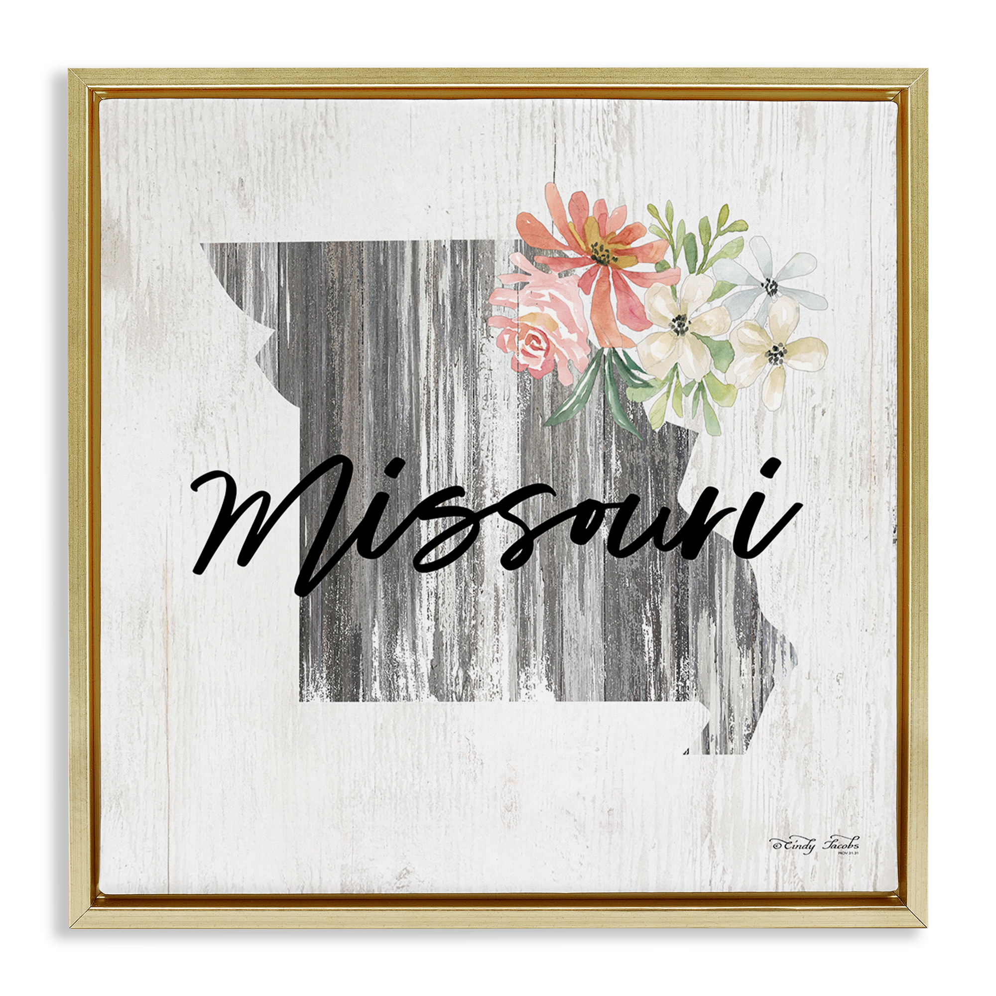 Stupell Industries Shabby Chic Missouri Botanical & Floral Painting Gold Floater Framed Canvas Art Print Wall Art, 25 x 25