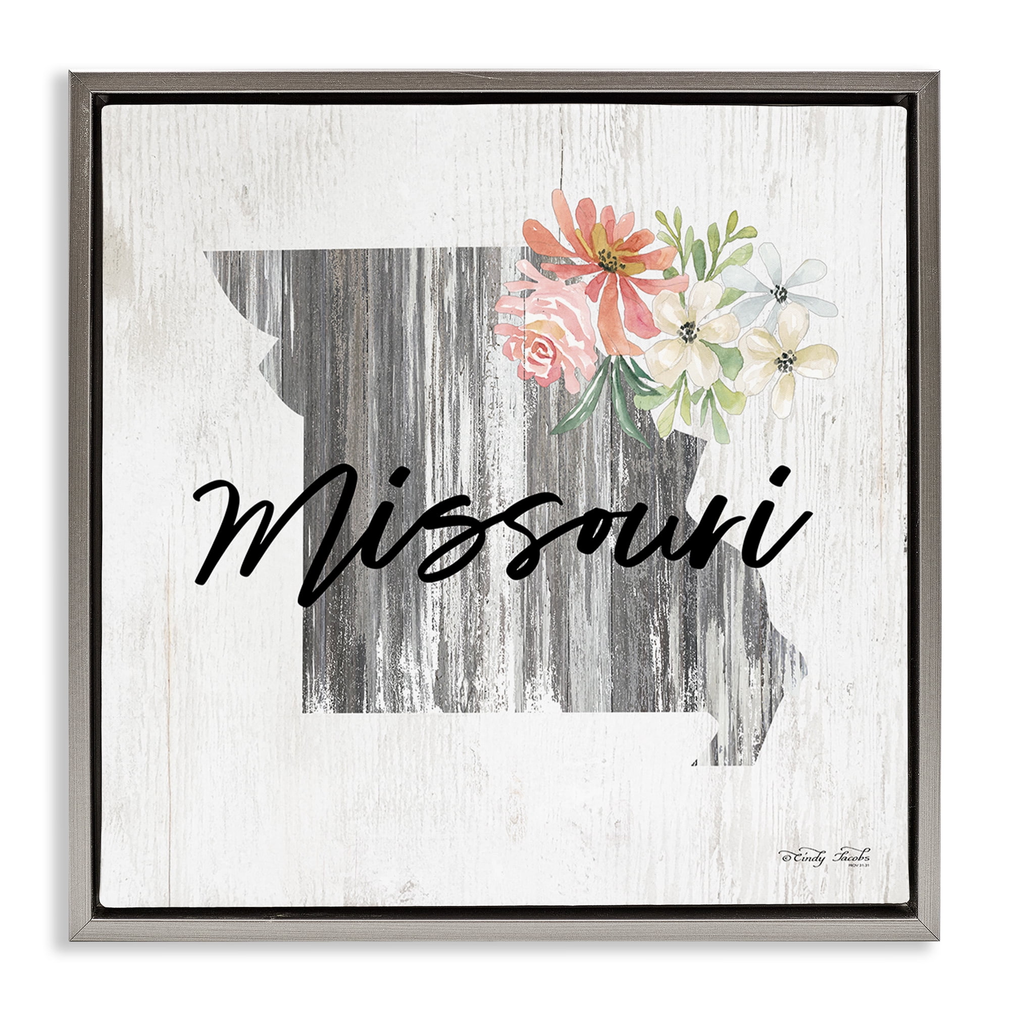 Stupell Industries Shabby Chic Missouri Botanical & Floral Painting Gray Floater Framed Canvas Art Print Wall Art, 25 x 25