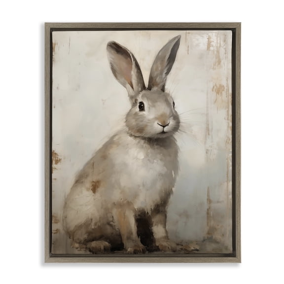 Stupell Industries Shabby Chic Neutral Rabbit Portrait Brown Floating Frame Canvas Art, 25 x 31, by Arlington Prints