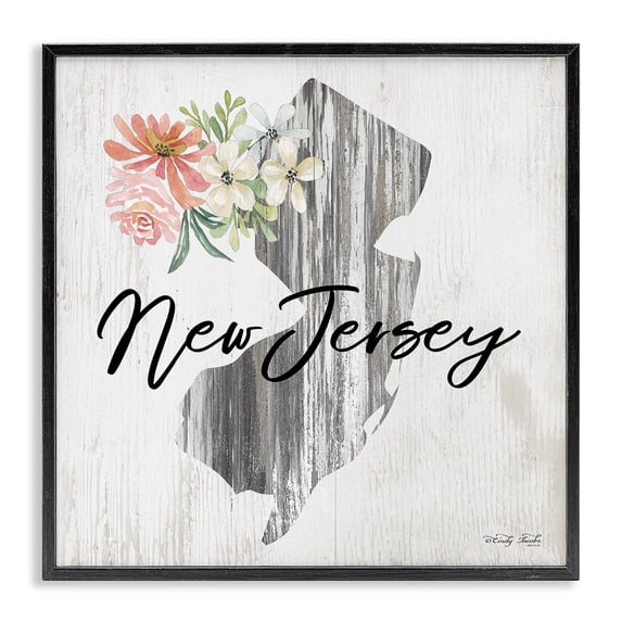Stupell Industries Shabby Chic New Jersey Botanical & Floral Painting Black Framed Art Print Wall Art, 12 x 12