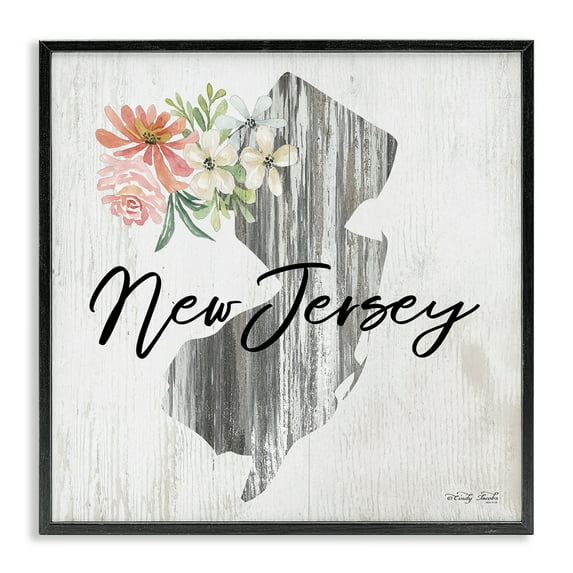 Stupell Industries Shabby Chic New Jersey Botanical & Floral Painting Black Framed Art Print Wall Art, 17 x 17