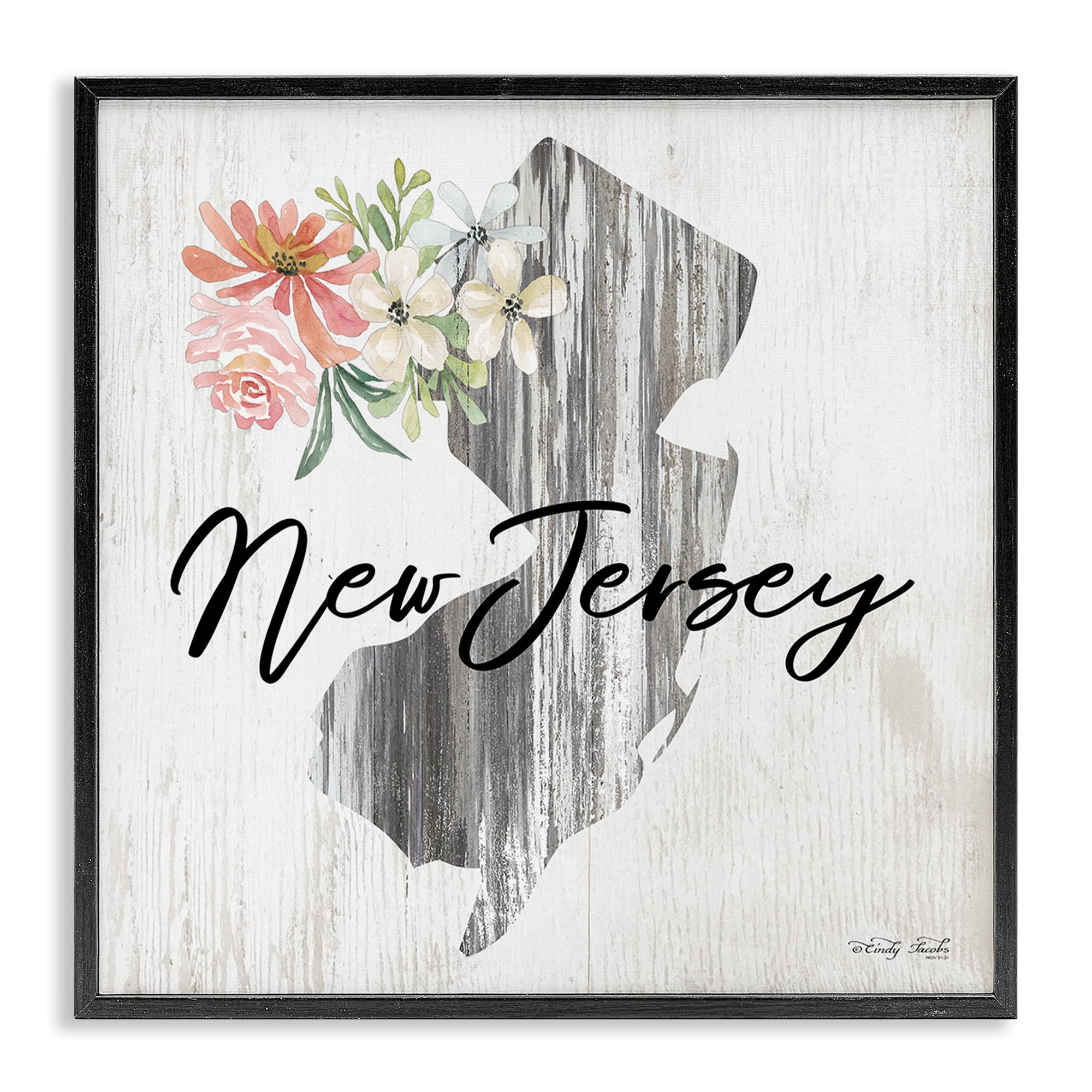 Stupell Industries Shabby Chic New Jersey Botanical & Floral Painting Black Framed Art Print Wall Art, 24 x 24