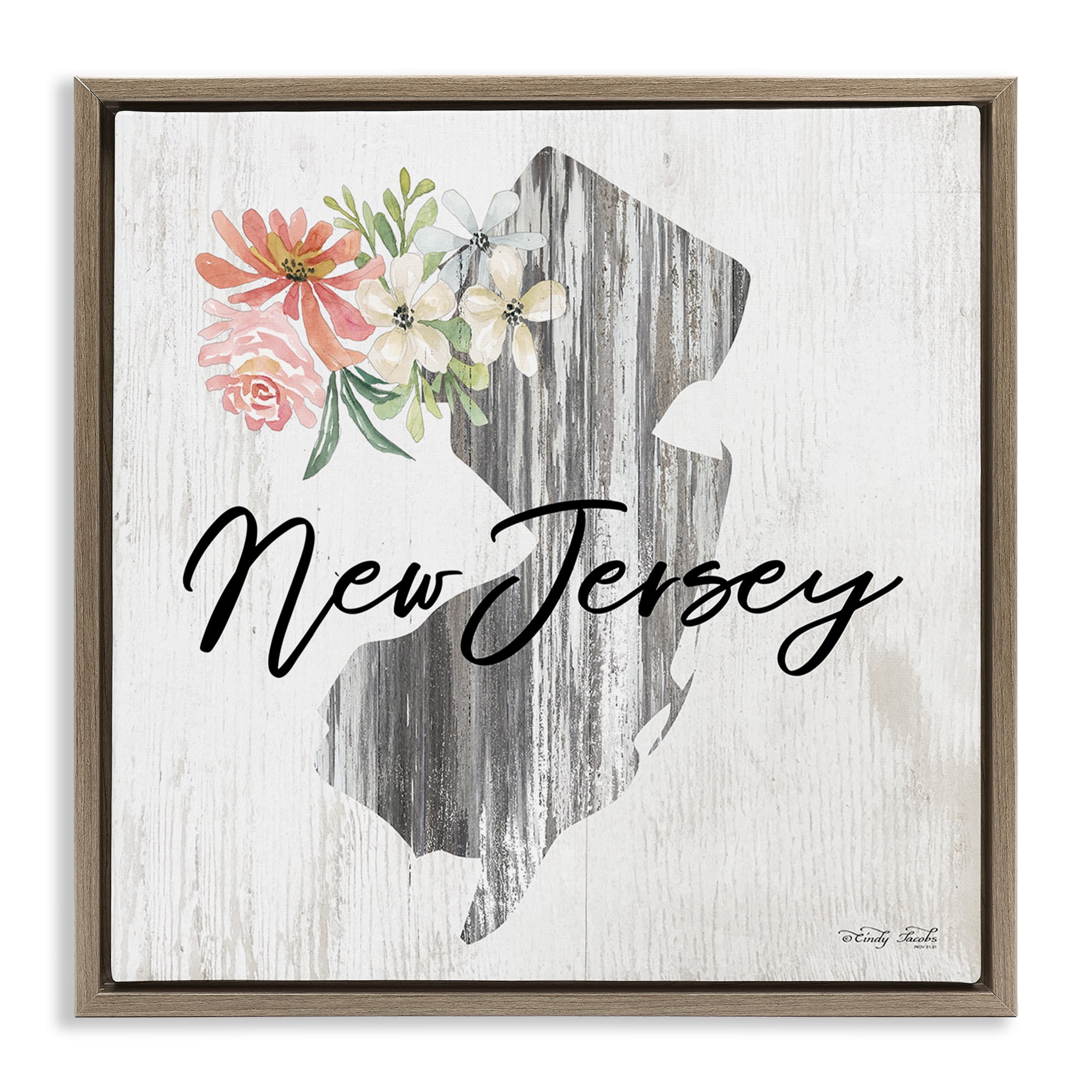 Stupell Industries Shabby Chic New Jersey Botanical & Floral Painting Brown Floater Framed Canvas Art Print Wall Art, 18 x 18