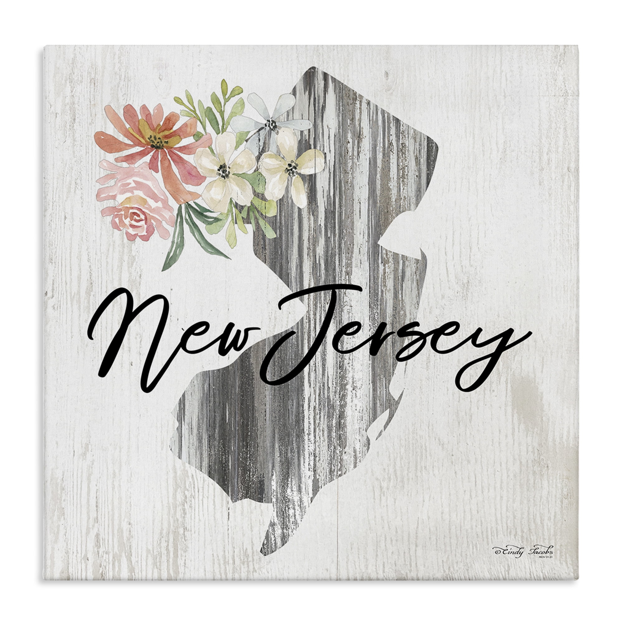 Stupell Industries Shabby Chic New Jersey Botanical & Floral Painting Gallery Wrapped Canvas Art Print Wall Art, 17 x 17