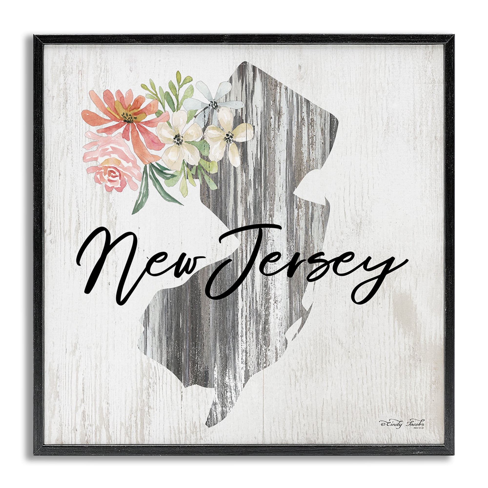 Stupell Industries Shabby Chic New Jersey Botanical & Floral Painting Gray Framed Art Print Wall Art, 12 x 12