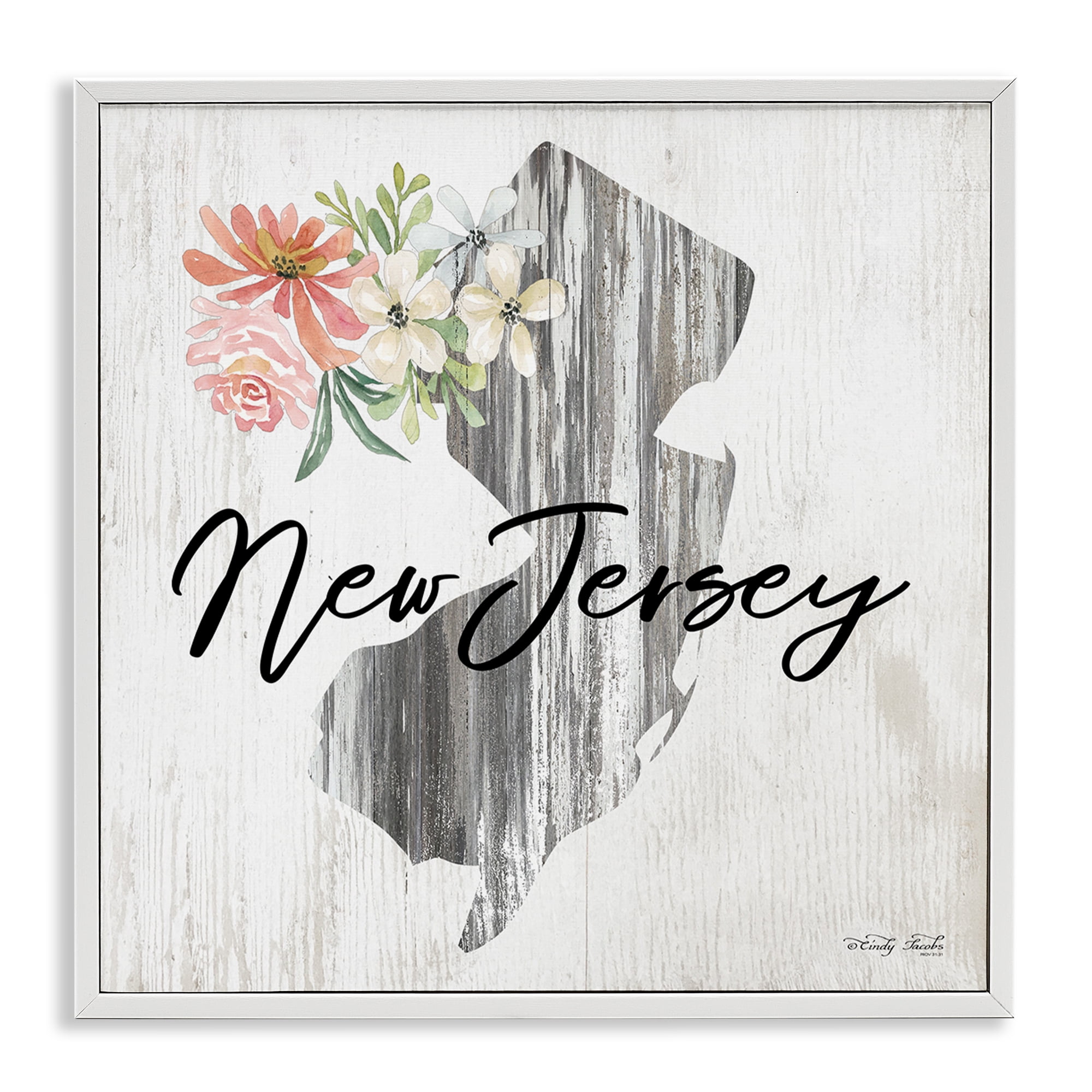 Stupell Industries Shabby Chic New Jersey Botanical & Floral Painting White Framed Art Print Wall Art, 24 x 24