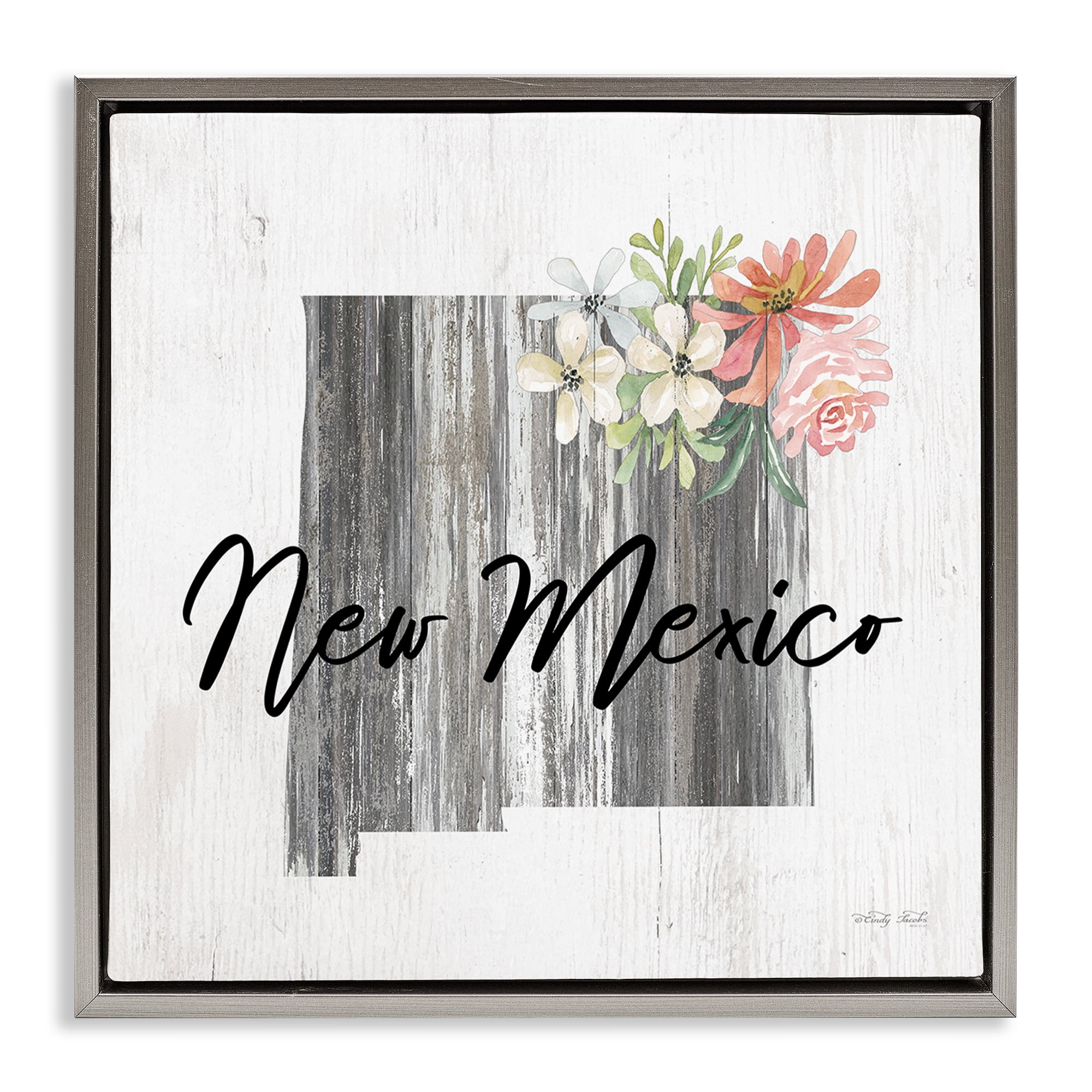 Stupell Industries Shabby Chic New Mexico Botanical & Floral Painting Gray Floater Framed Canvas Art Print Wall Art, 25 x 25