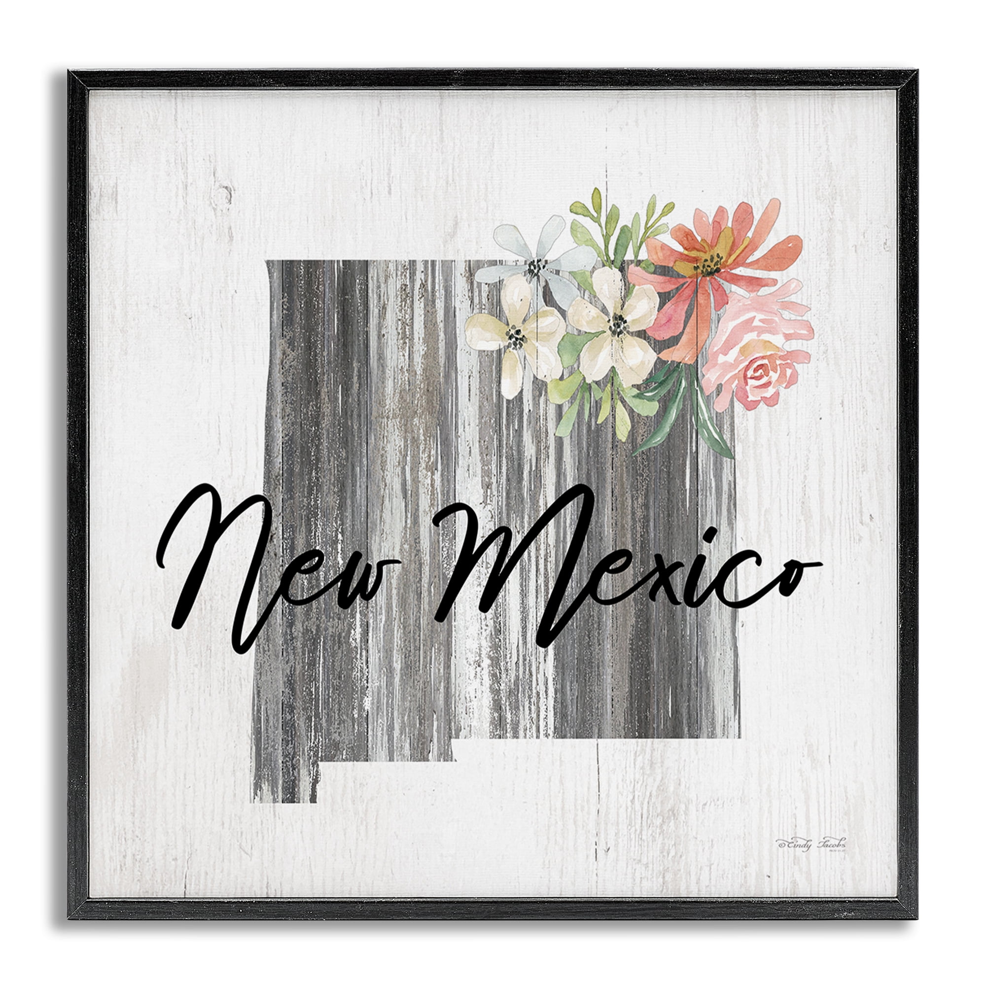 Stupell Industries Shabby Chic New Mexico Botanical & Floral Painting Gray Framed Art Print Wall Art, 17 x 17
