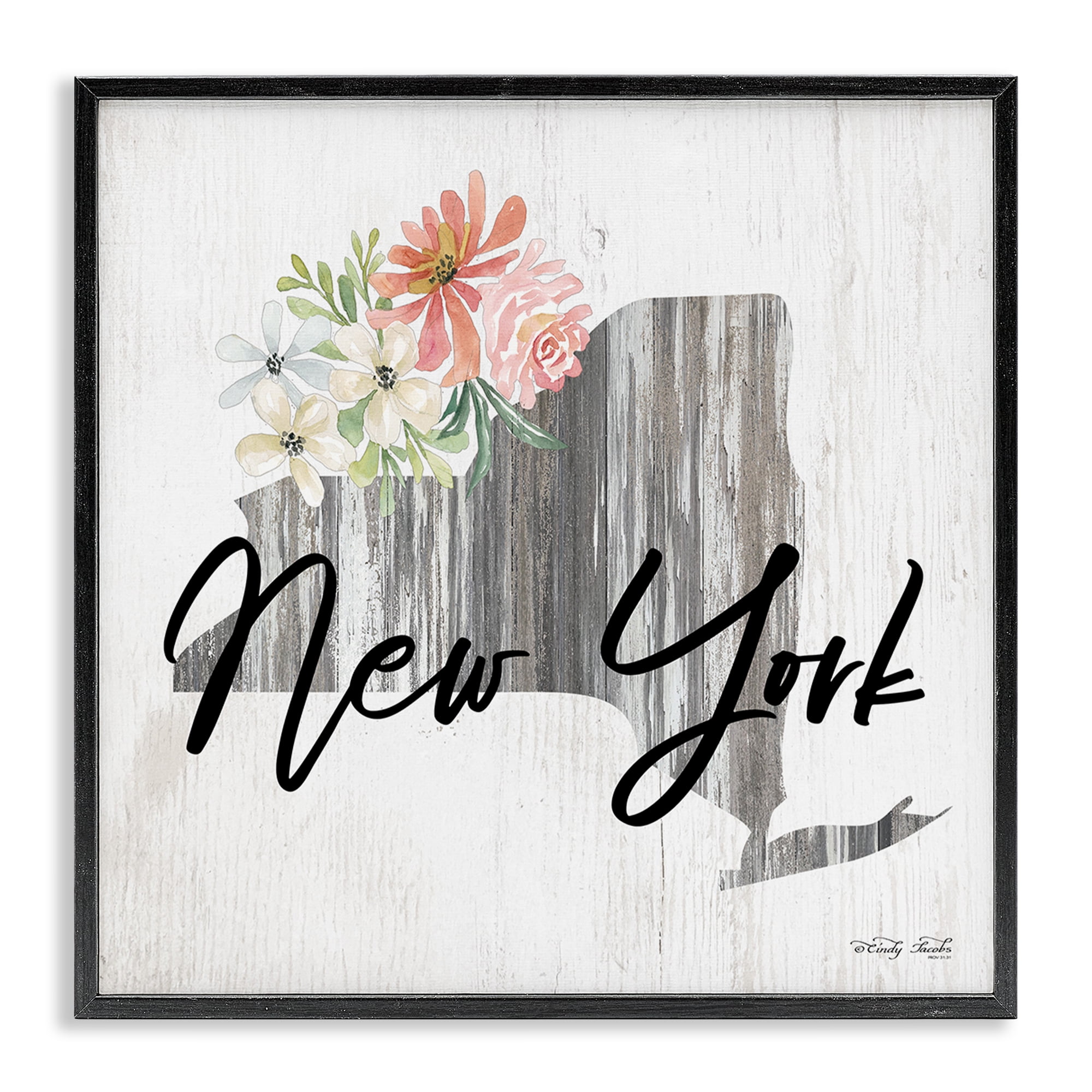 Stupell Industries Shabby Chic New York Botanical & Floral Painting Black Framed Art Print Wall Art, 12 x 12