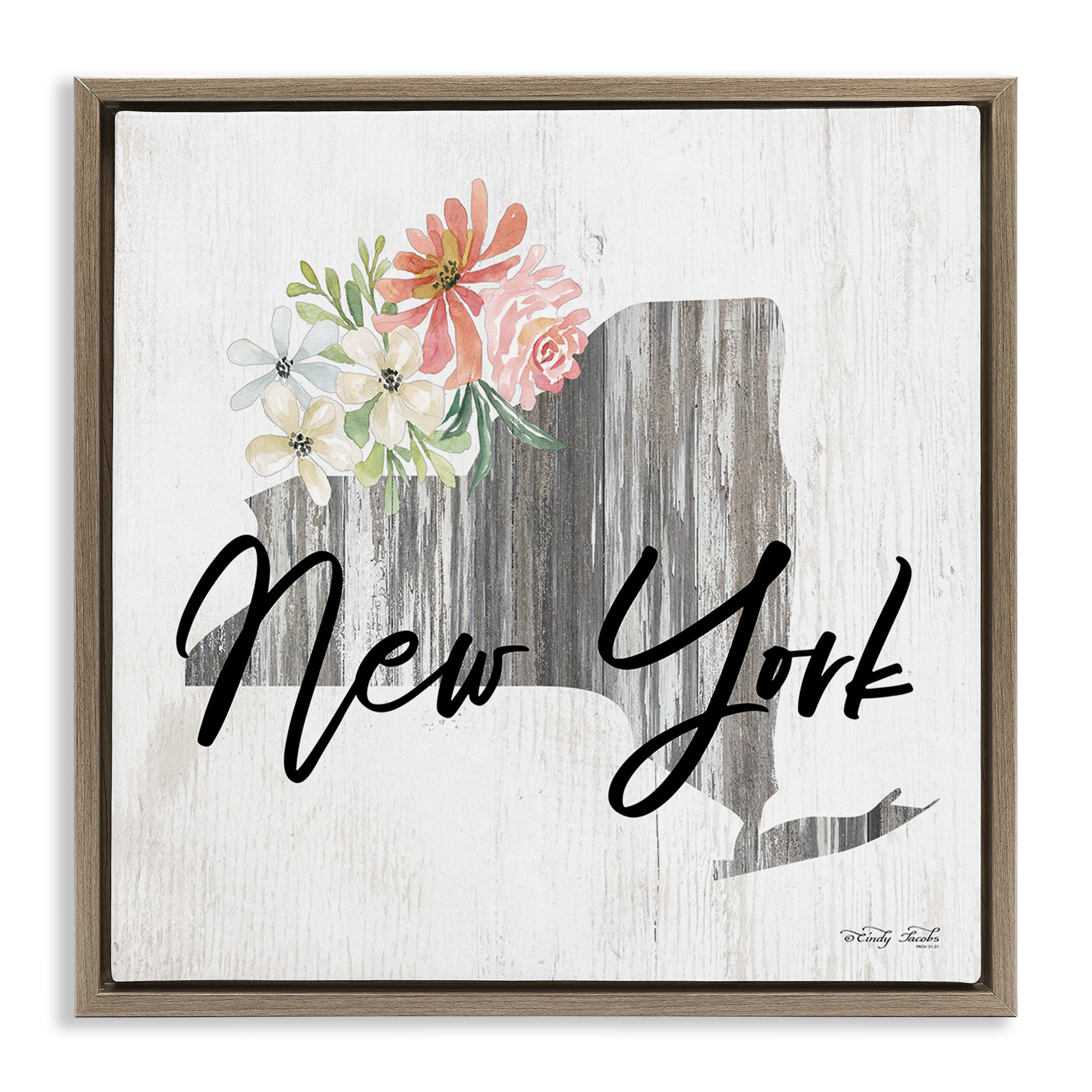 Stupell Industries Shabby Chic New York Botanical & Floral Painting Brown Floater Framed Canvas Art Print Wall Art, 25 x 25