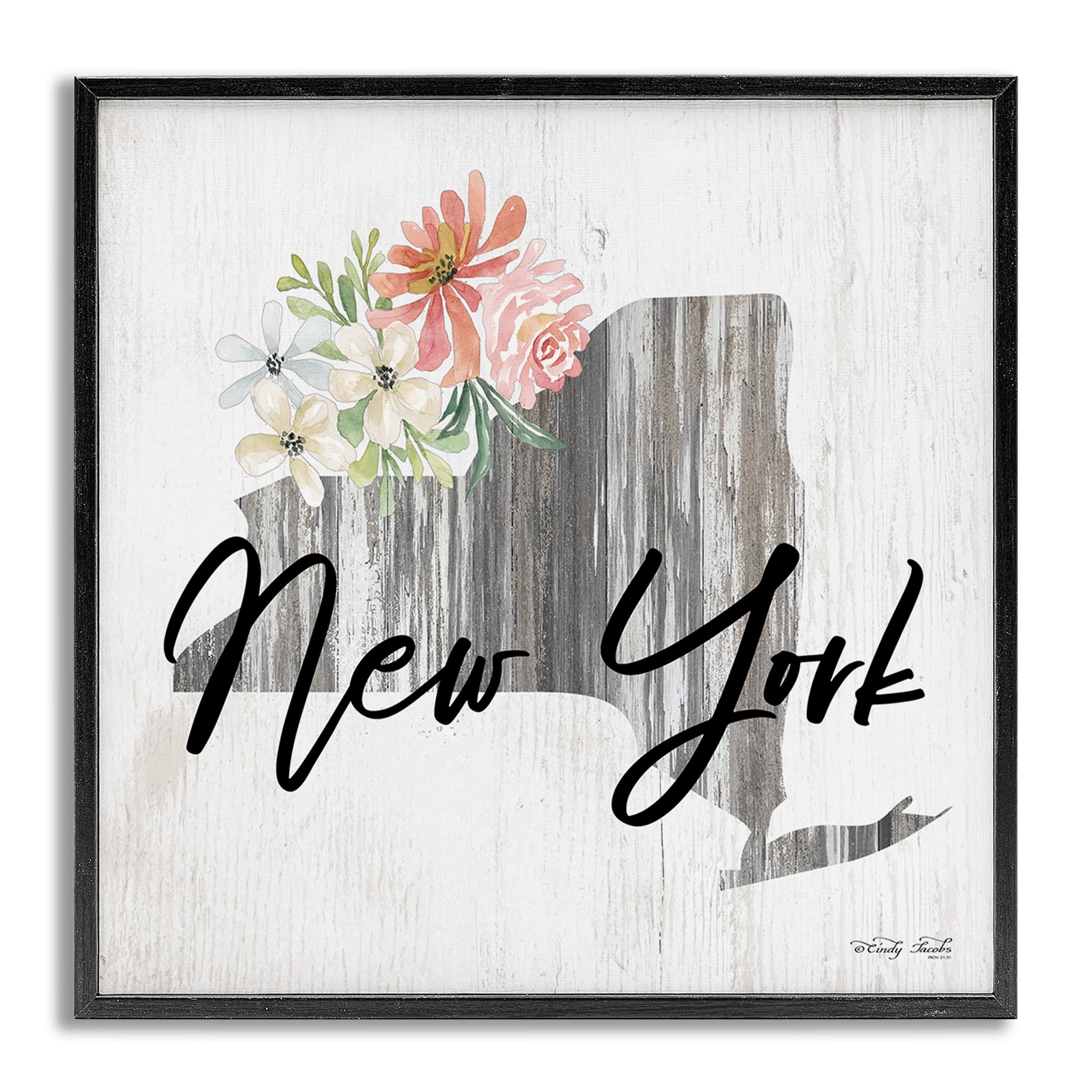 Stupell Industries Shabby Chic New York Botanical & Floral Painting Gray Framed Art Print Wall Art, 12 x 12