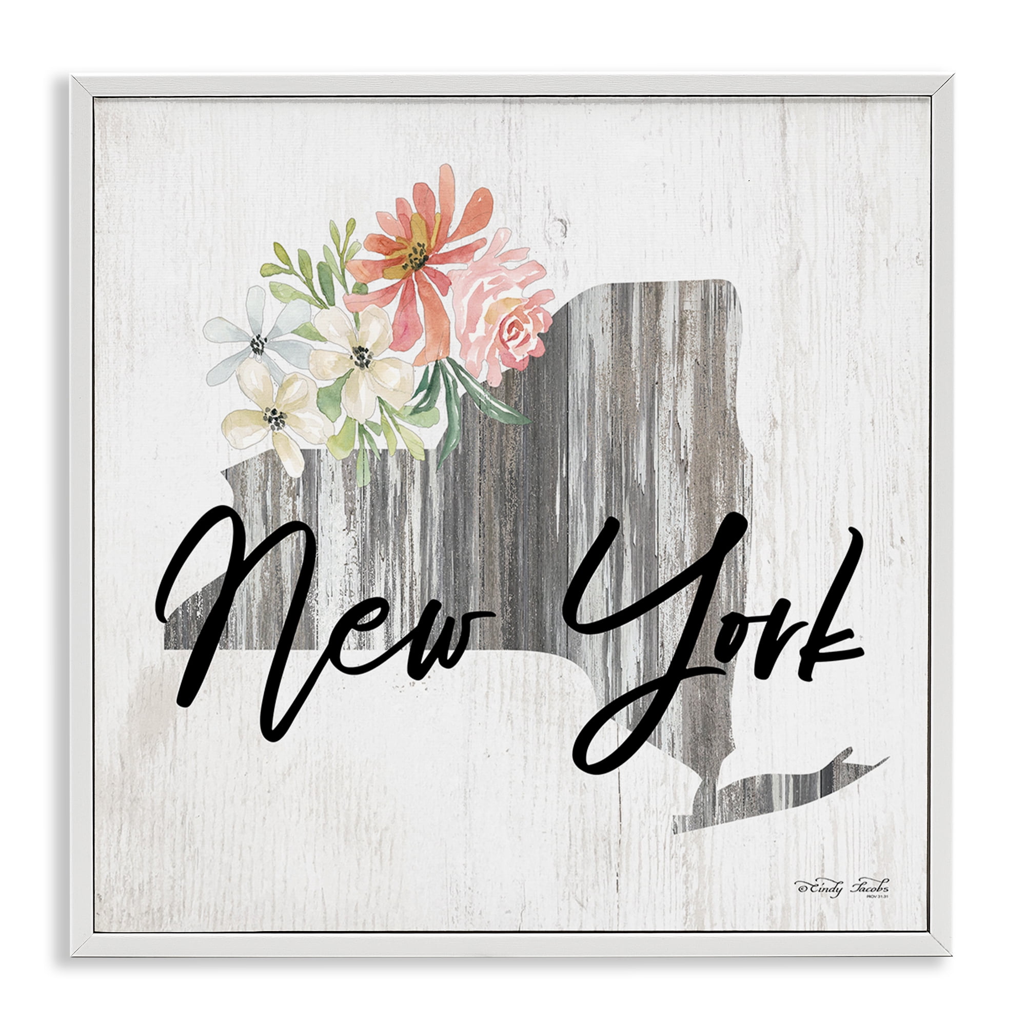 Stupell Industries Shabby Chic New York Botanical & Floral Painting White Framed Art Print Wall Art, 17 x 17