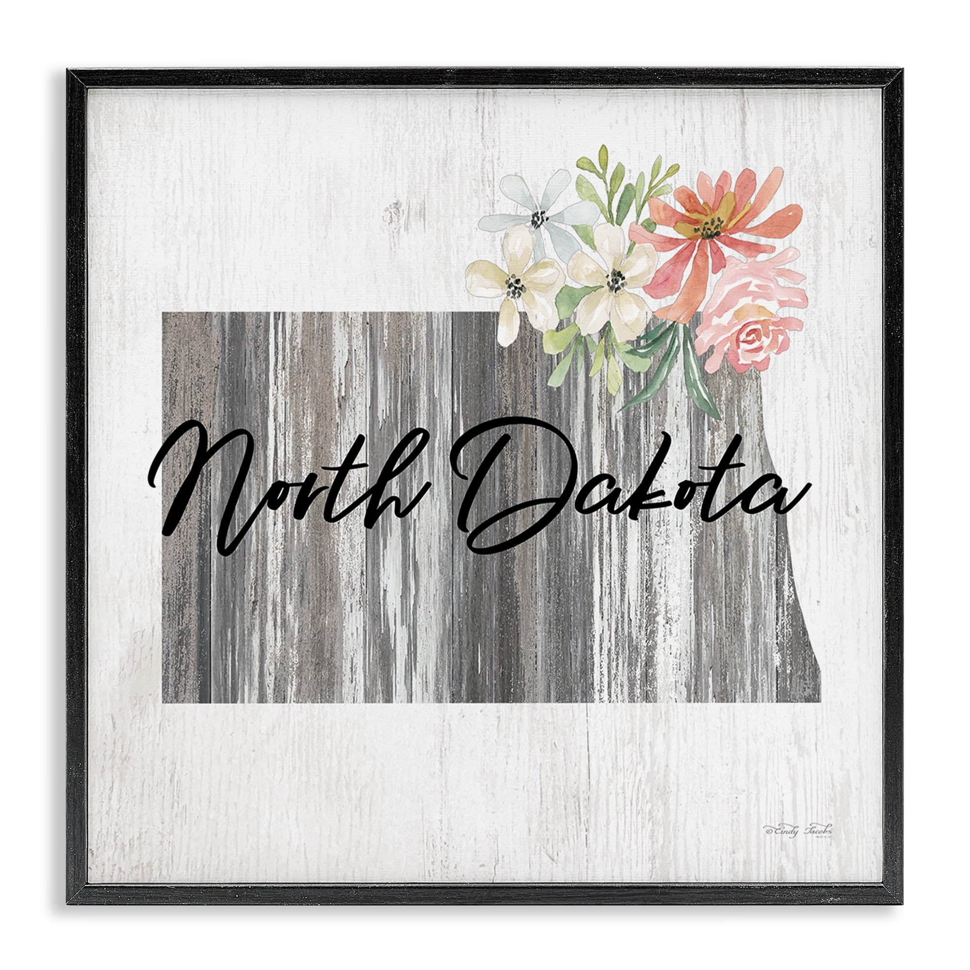 Stupell Industries Shabby Chic North Dakota Botanical & Floral Painting Black Framed Art Print Wall Art, 12 x 12