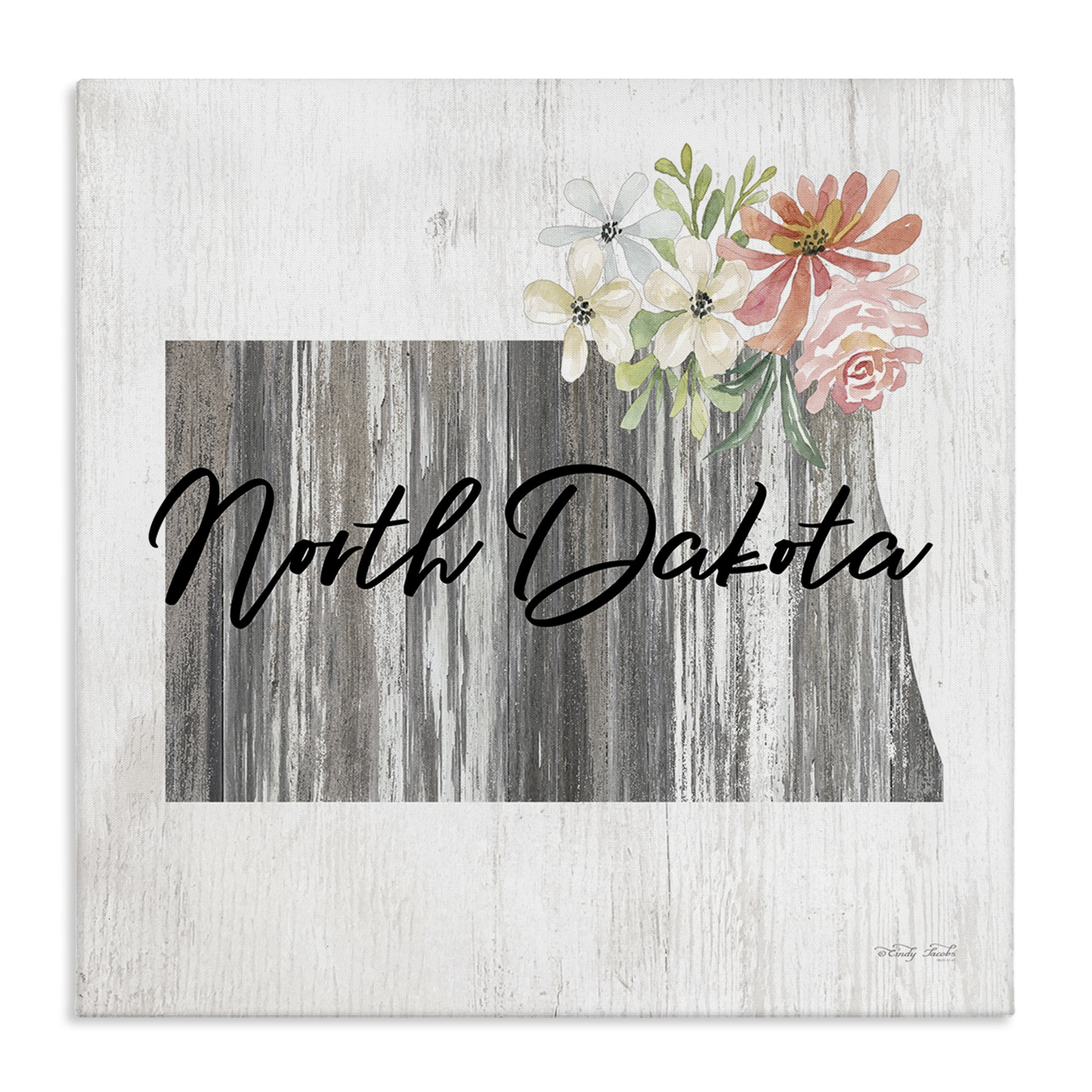 Stupell Industries Shabby Chic North Dakota Botanical & Floral Painting Gallery Wrapped Canvas Art Print Wall Art, 36 x 36
