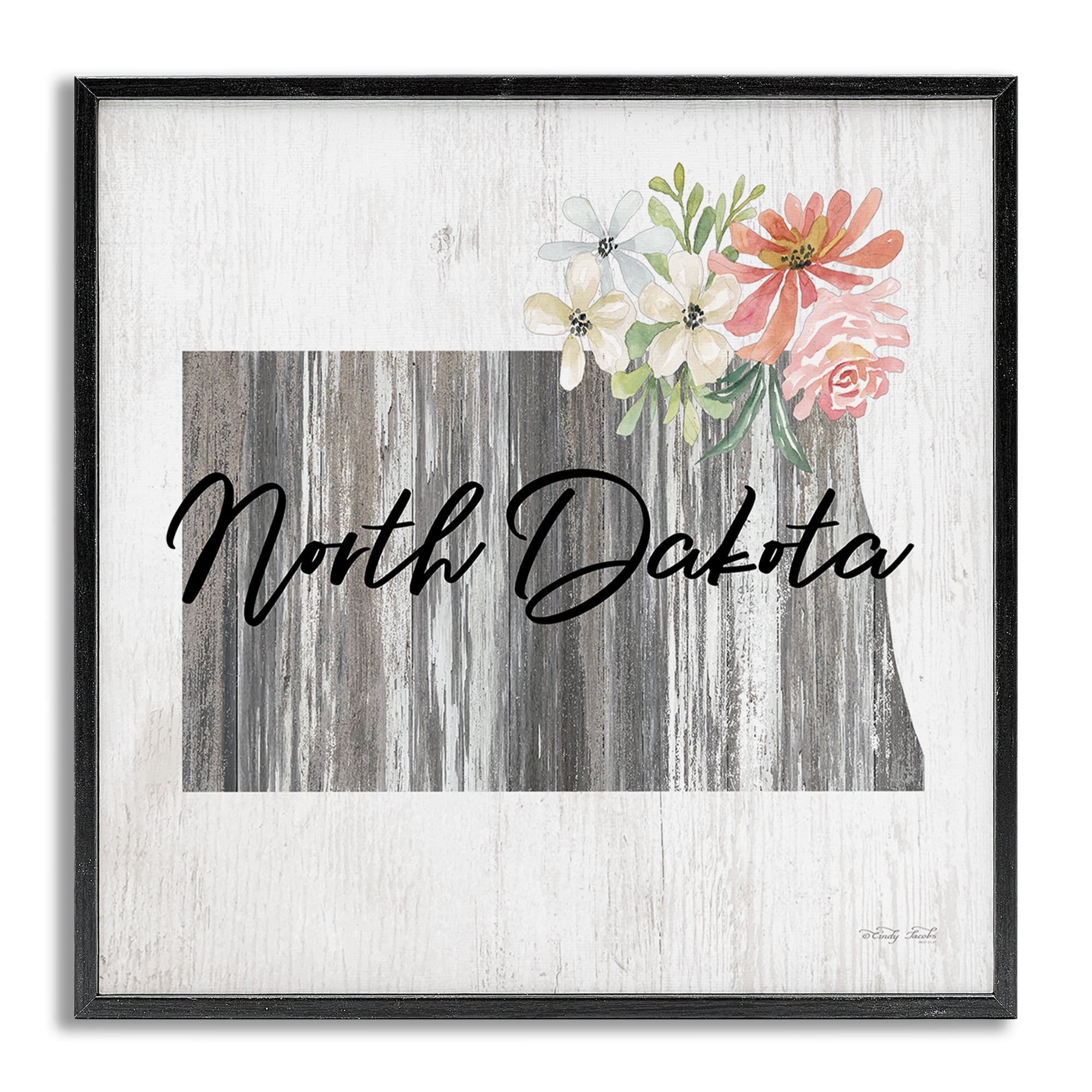 Stupell Industries Shabby Chic North Dakota Botanical & Floral Painting Gray Framed Art Print Wall Art, 17 x 17