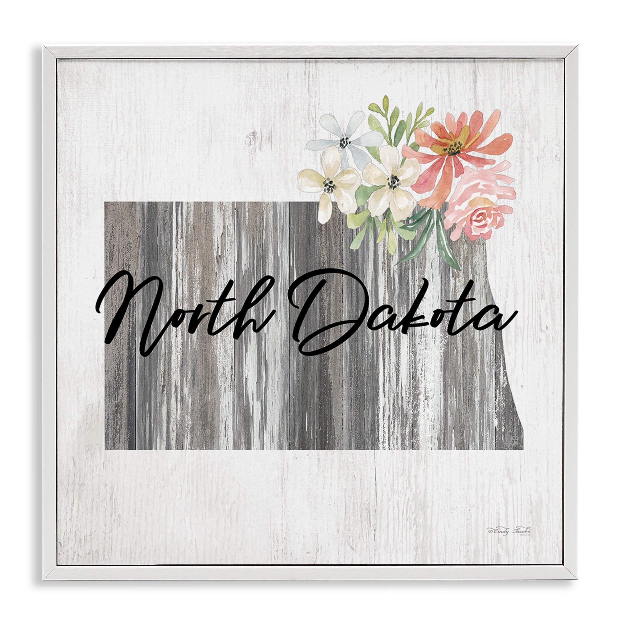 Stupell Industries Shabby Chic North Dakota Botanical & Floral Painting White Framed Art Print Wall Art, 24 x 24
