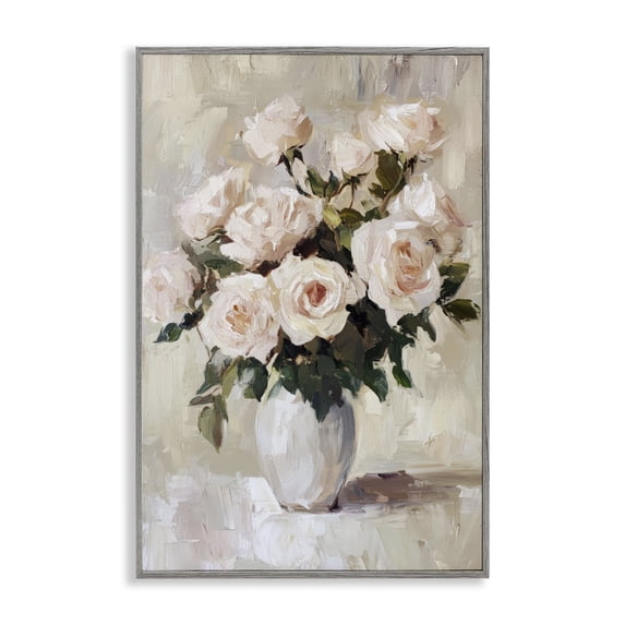 Stupell Industries Shabby Chic Peachy Roses in Flower Vase Gray Framed Giclee Art, 12 x 18, by Petals Prints Design