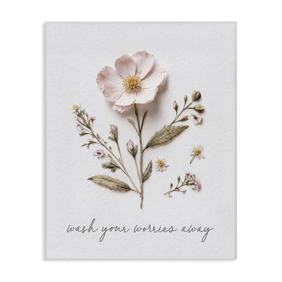 Stupell Industries Shabby Chic Pressed Flower Wash Worries Away Canvas Art, 16 x 20, by Lettered and Lined
