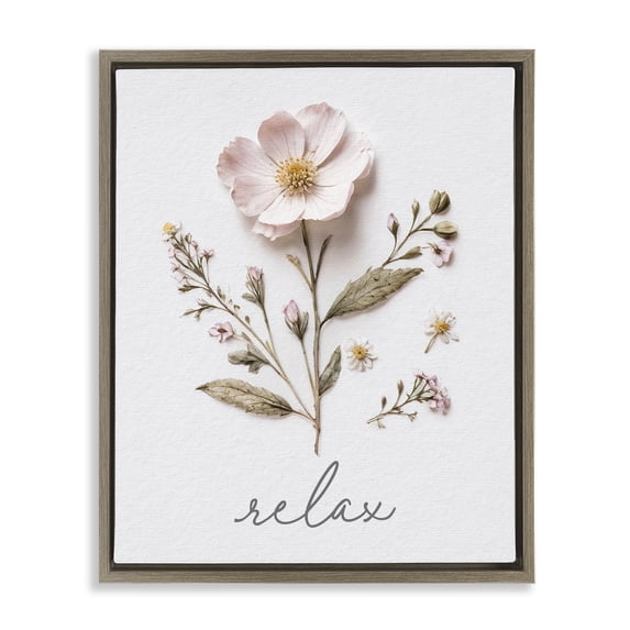 Stupell Industries Shabby Chic Pressed Flowers Relax Brown Floating Frame Canvas Art, 17 x 21, by Lettered and Lined